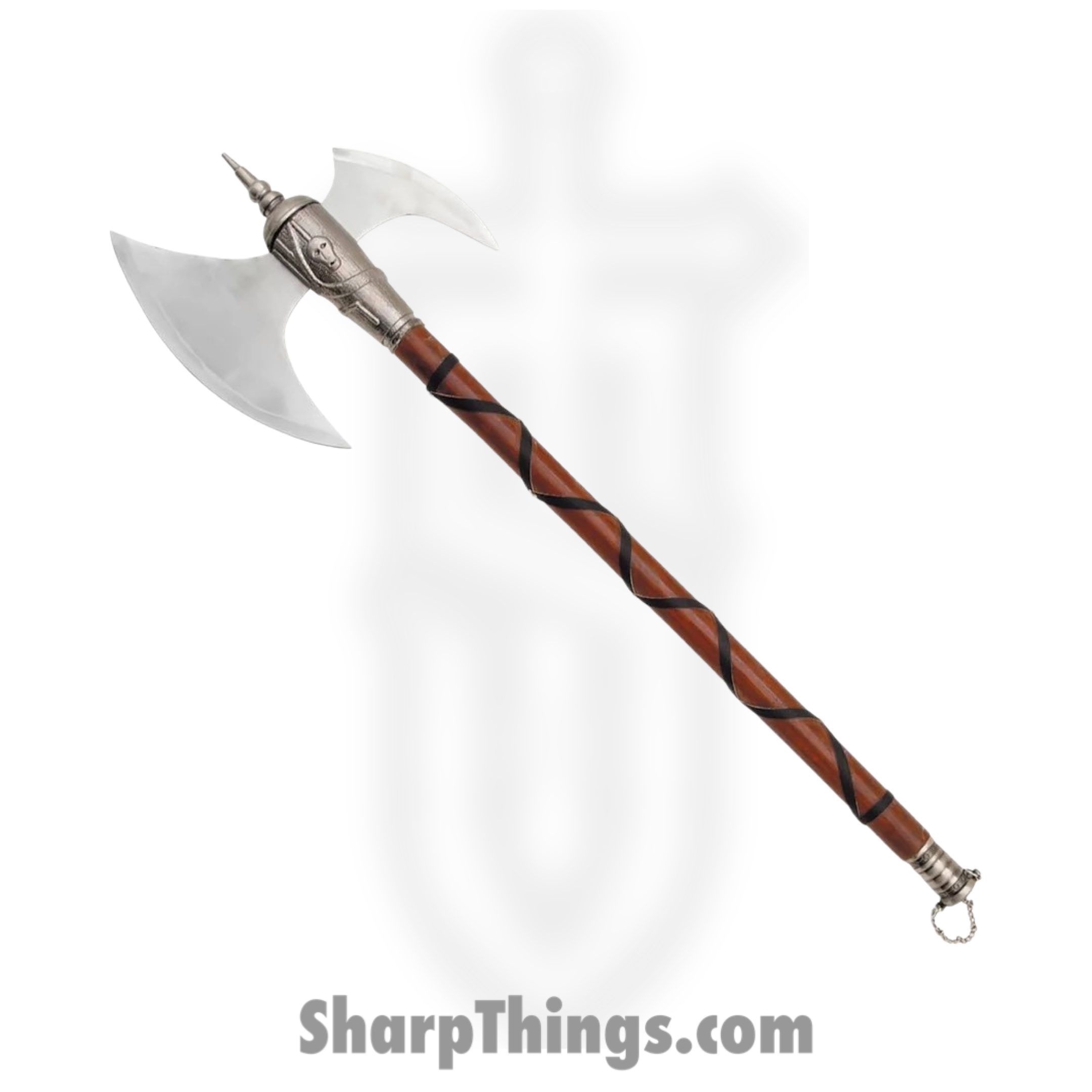 Pakistan Cutlery - PA434 - Battle Axe - Fixed Blade Knife - Stainless Satin - Wood with Leather Wrap - Brown