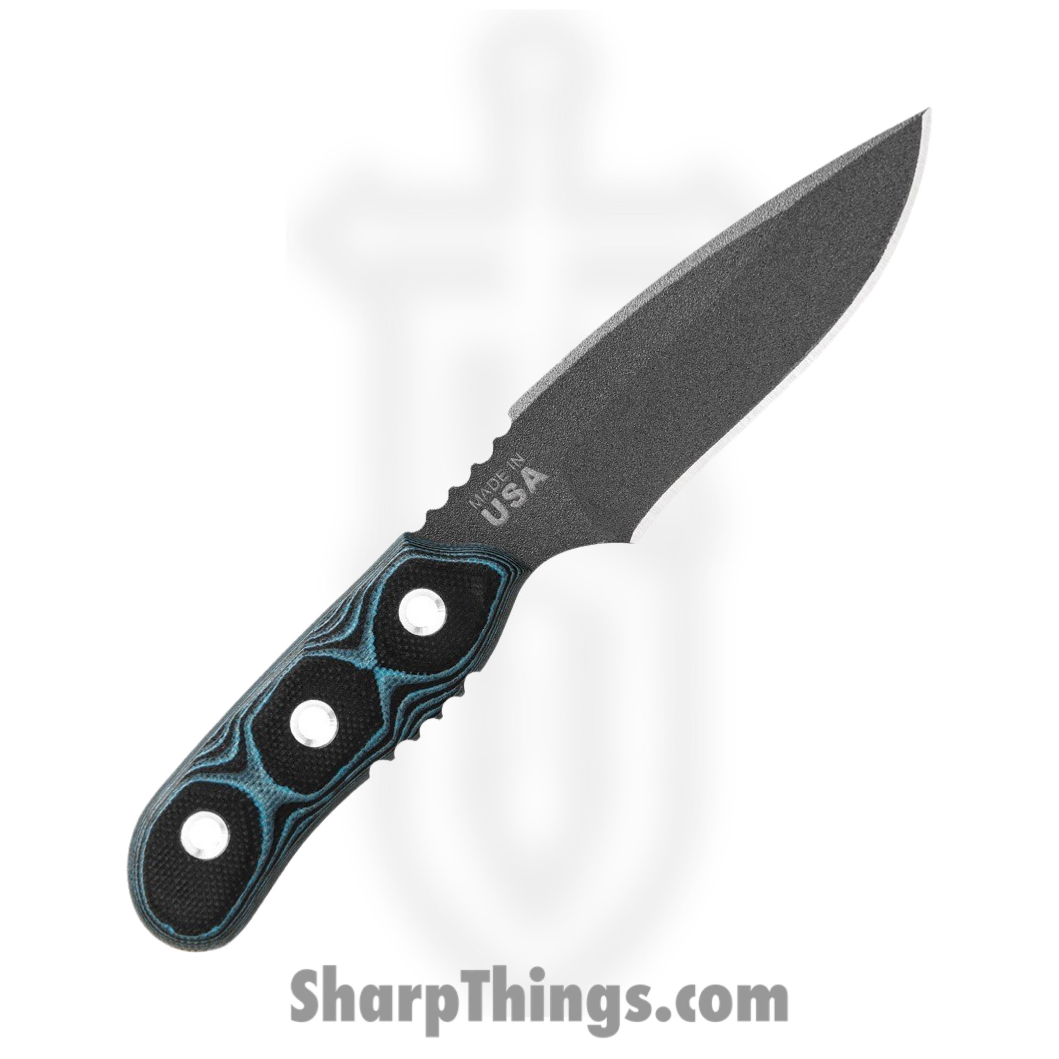 Tops - TPOT01 - Blue Otter - Fixed Blade Knife - 1095 Stonewash Drop Point - G10 - Black Blue - Image 2