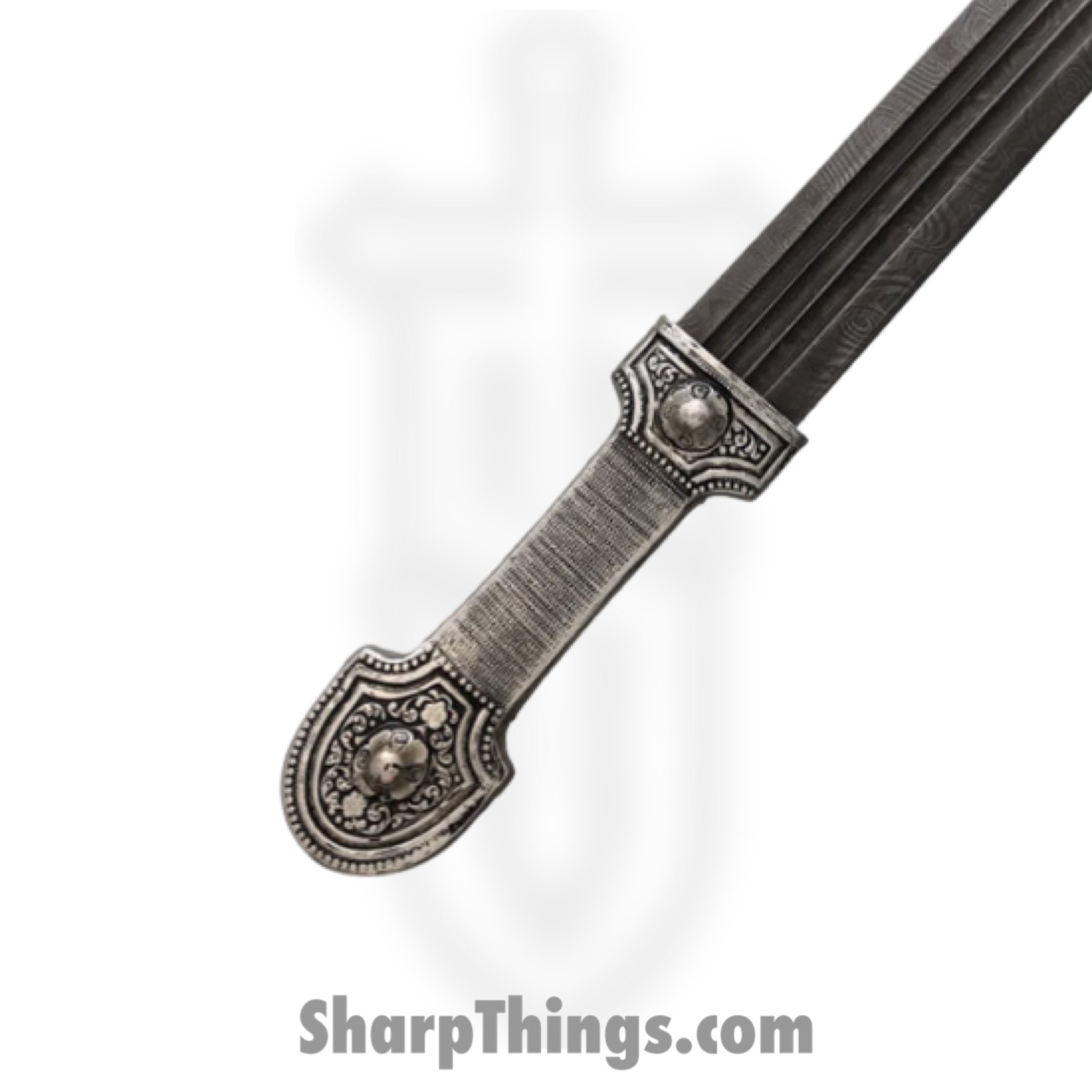 VT Daggers - VTD0059X - Caucasian - Fixed Blade Knife - Damascus Dagger - Silver Plate - Gray - Image 2