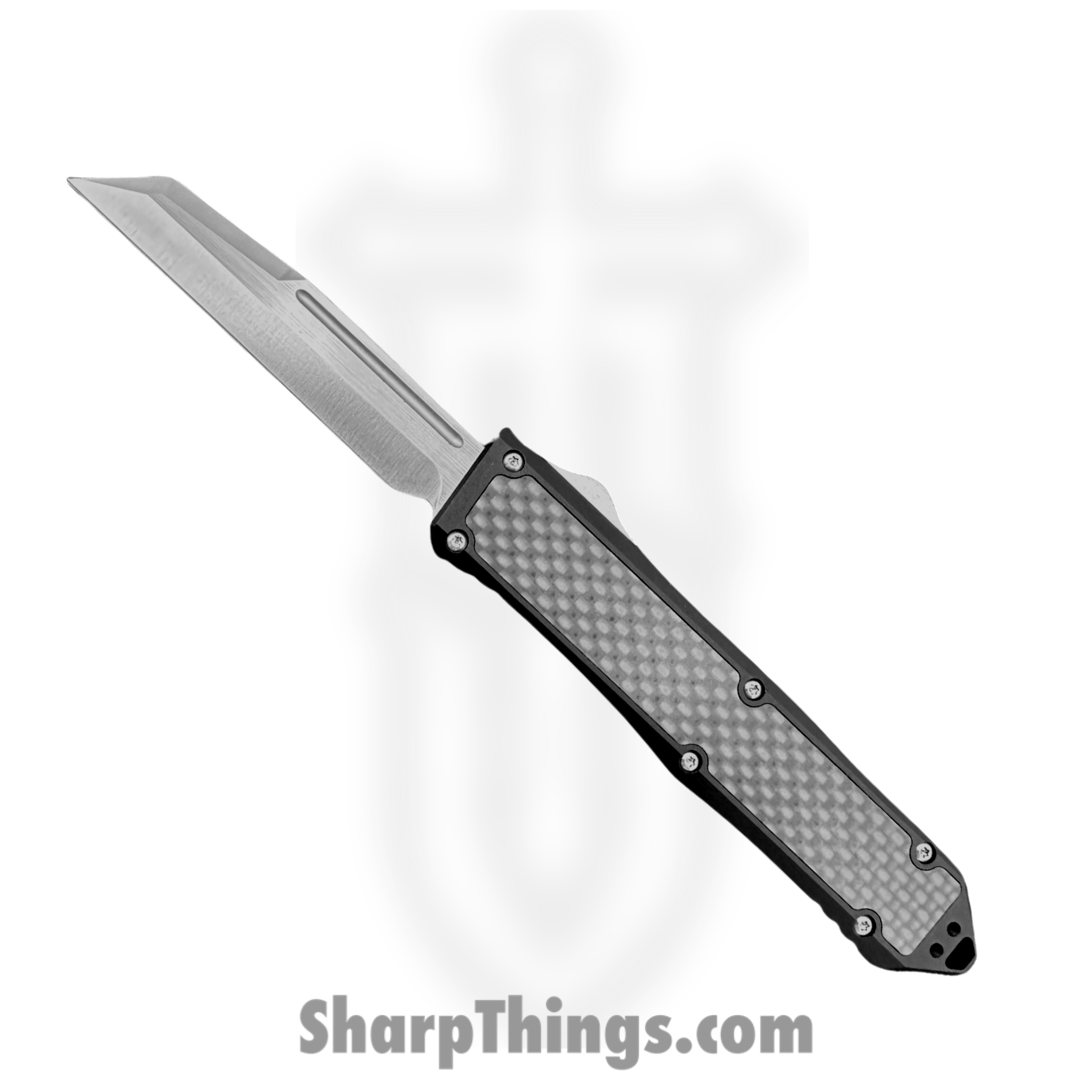 TakCom - BarracudaW - Barracuda - OTF Auto - Satin Magnacut Wharncliffe - Aluminum handles w CF inlay - Black