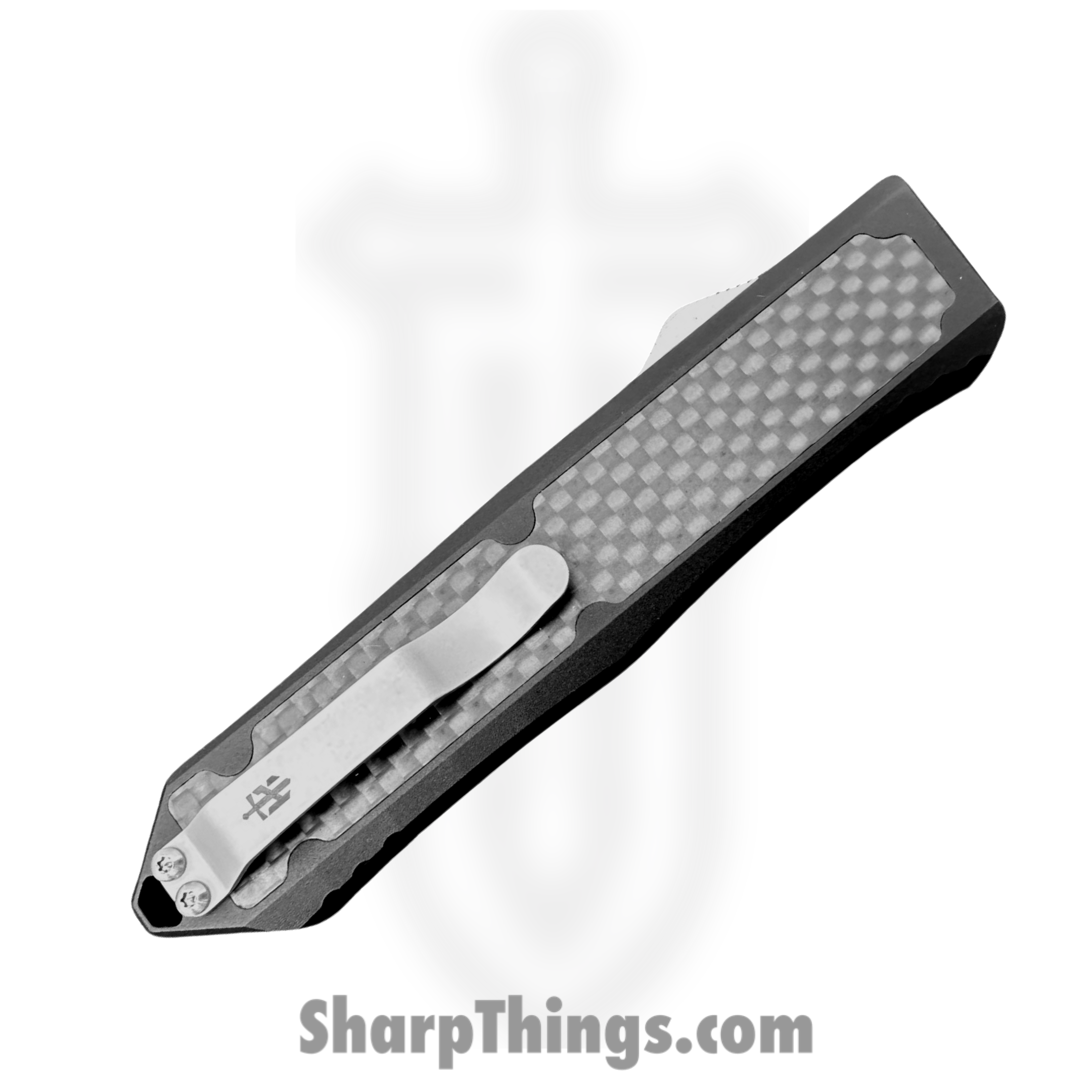 TakCom - BarracudaW - Barracuda - OTF Auto - Satin Magnacut Wharncliffe - Aluminum handles w CF inlay - Black - Image 4