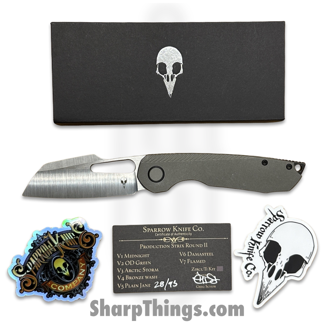 Sparrow Knife Co. - SKCSTRXV5 - Strix R2 Plain Jane - Folding Knife - Magnacut Stonewash Drop Point - Titanium - Gray - Image 2