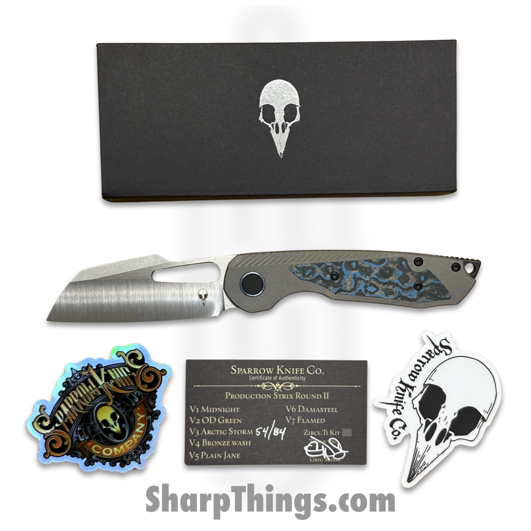 Sparrow Knife Co. - SKCSTRXV3 - Strix R2 Artic Storm - Folding Knife - Magnacut Satin Wharncliffe - Titanium/FatCarbon - Gray/Blue/Black - Image 2