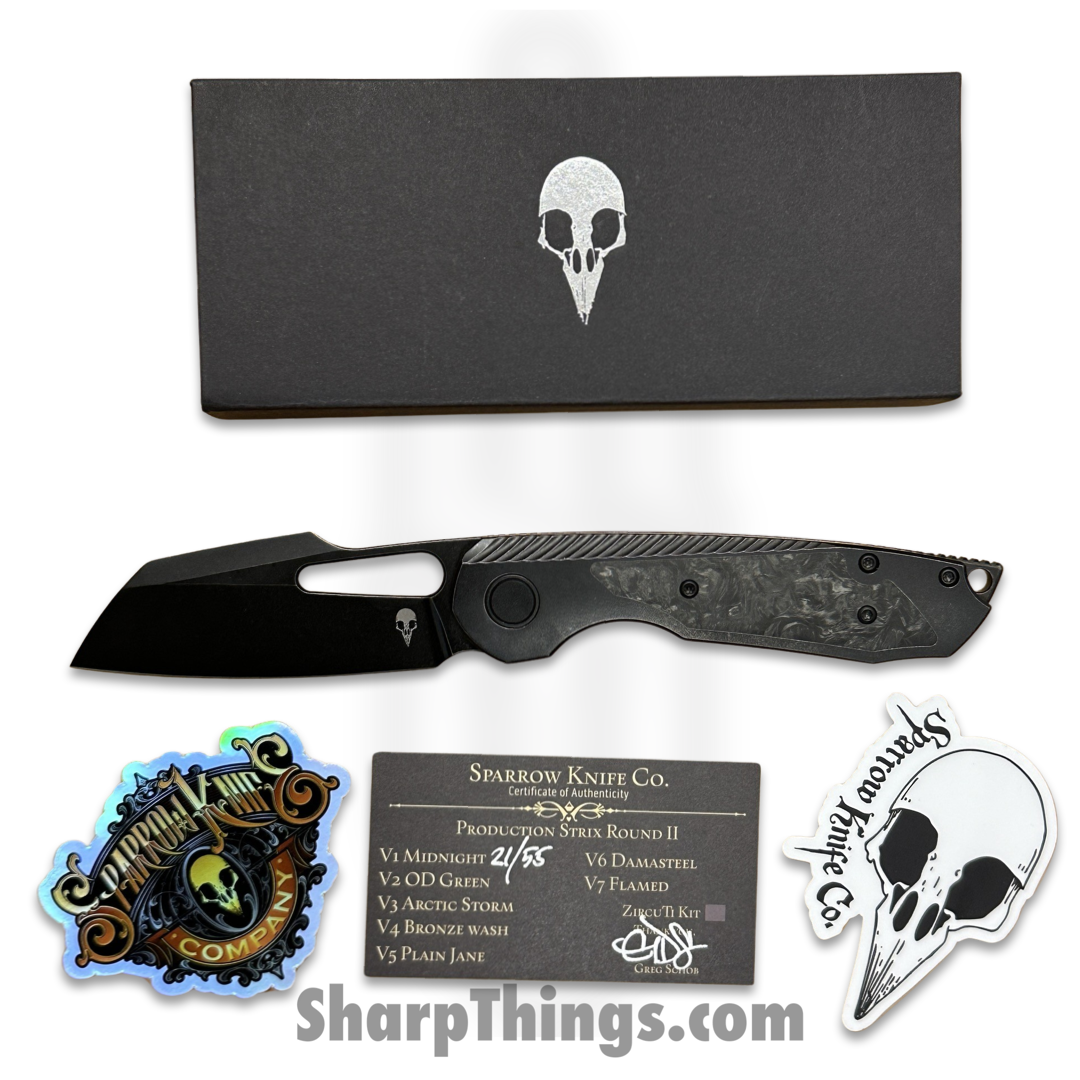 Sparrow Knife Co. - SKCSTRXV1 - Strix R2 Midnight - Folding Knife - Magnacut Coated Wharncliffe - Titanium/FatCarbon - Black - Image 2