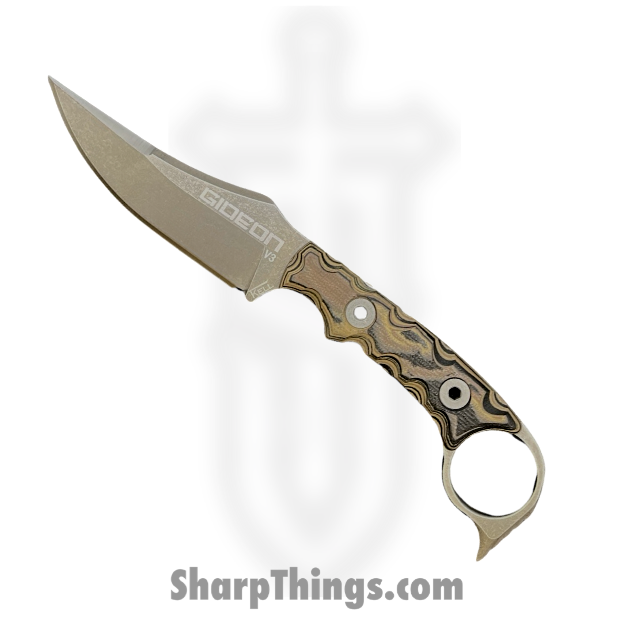 T.Kell Knives - GidV3g10WDG - Gideon V3 - Fixed Blade Knife - Nitro V Coated Trailing Point - G10 - Woodgrain