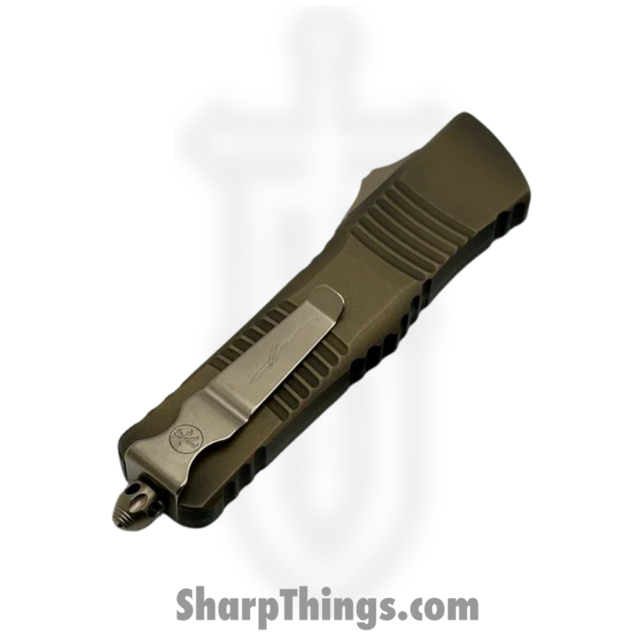 Microtech - 142-16BZABLPS - Combat Troodon - OTF Auto - Bronzed Damascus Dagger - 6061-T6 Aluminum - Antique Bronze - Image 4
