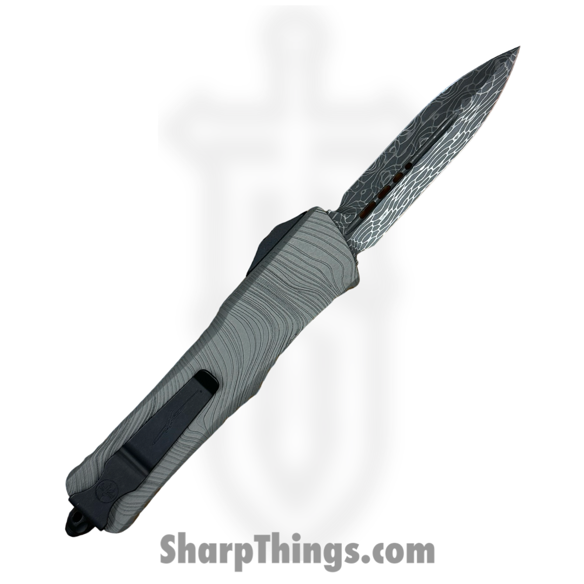 Microtech - 142-16DLCBES - Beskar Combat Troodon - OTF Auto - Damascus Dagger - 6061-T6 Aluminum - Gray - Image 2