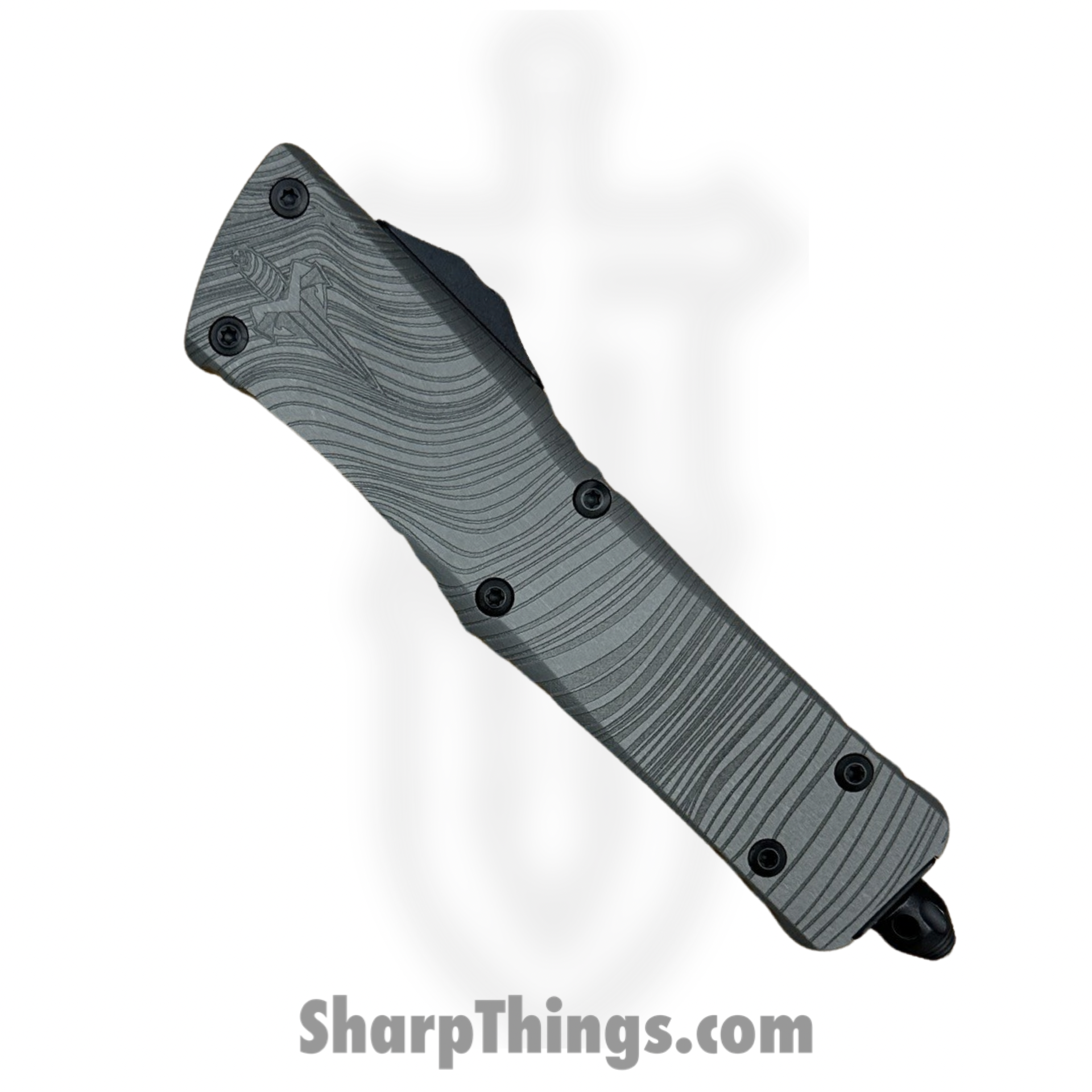 Microtech - 142-16DLCBES - Beskar Combat Troodon - OTF Auto - Damascus Dagger - 6061-T6 Aluminum - Gray - Image 4
