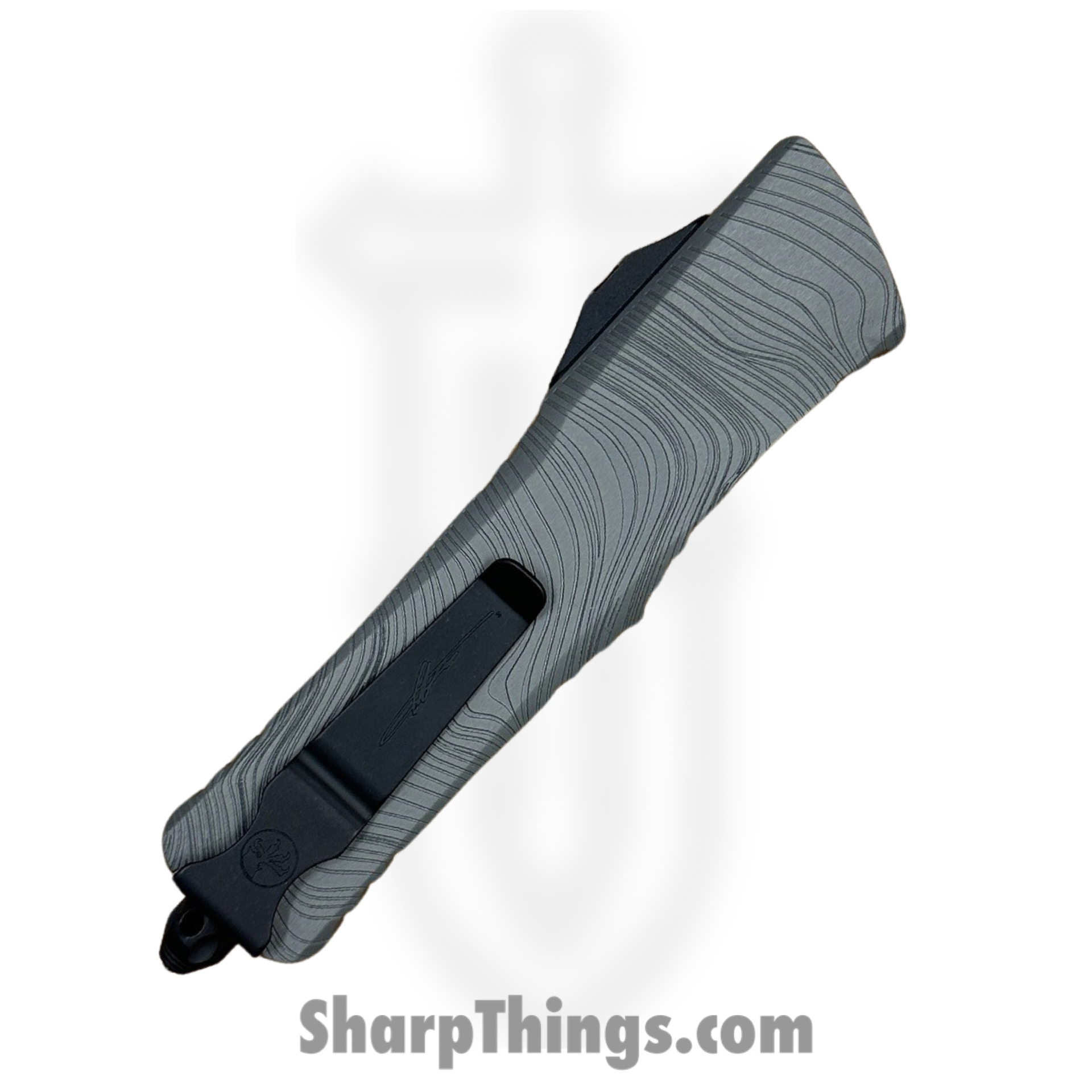 Microtech - 142-16DLCBES - Beskar Combat Troodon - OTF Auto - Damascus Dagger - 6061-T6 Aluminum - Gray - Image 5