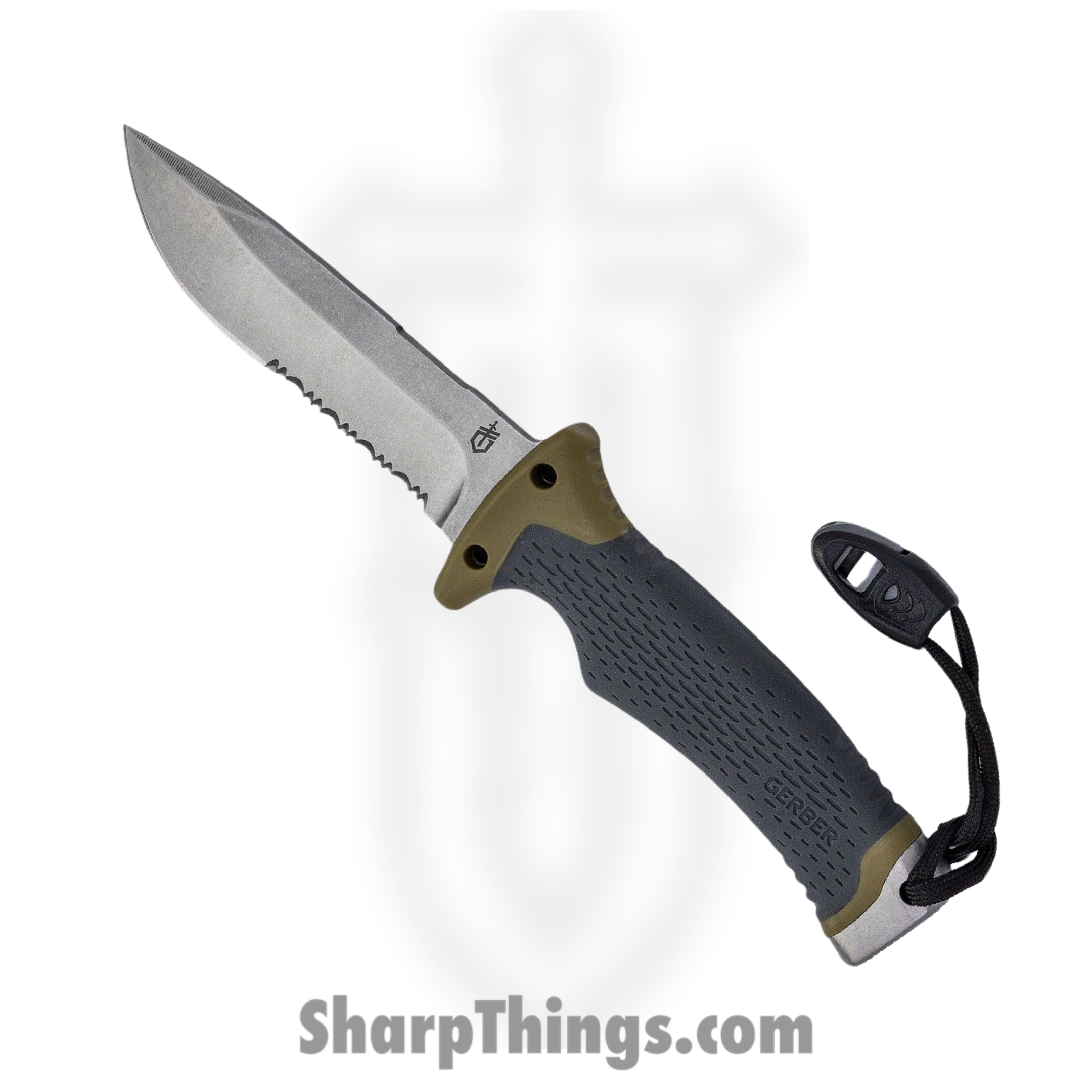 Gerber - 30-001829 - Ultimate - Fixed Blade Knife - 7Cr Stainless Steel Stonewash Drop Point - Rubber - Green
