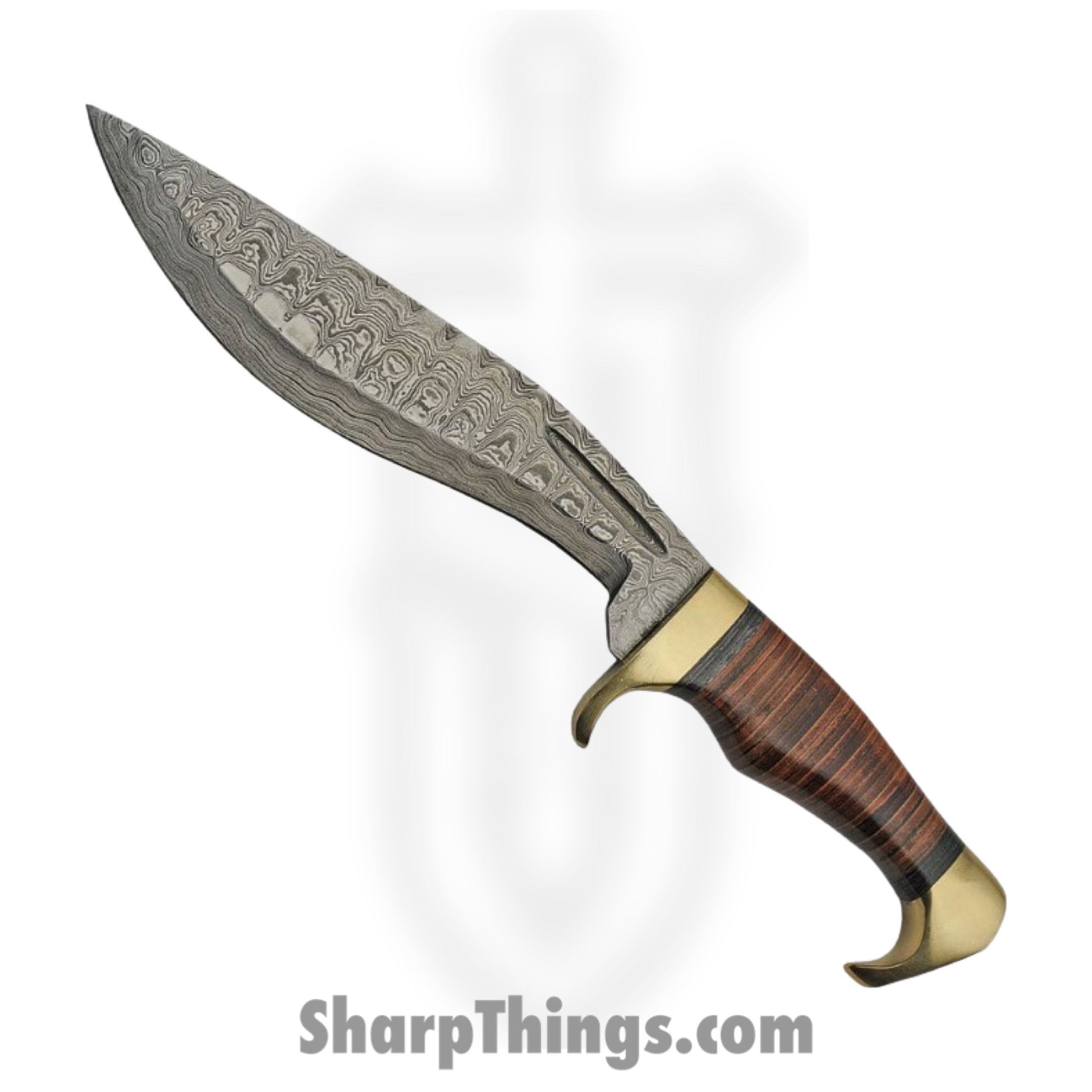 Damascus - DM1232 - Kukri Stacked Leather - Fixed Blade Knife - Damascus Kukri - Stacked Leather - Brown
