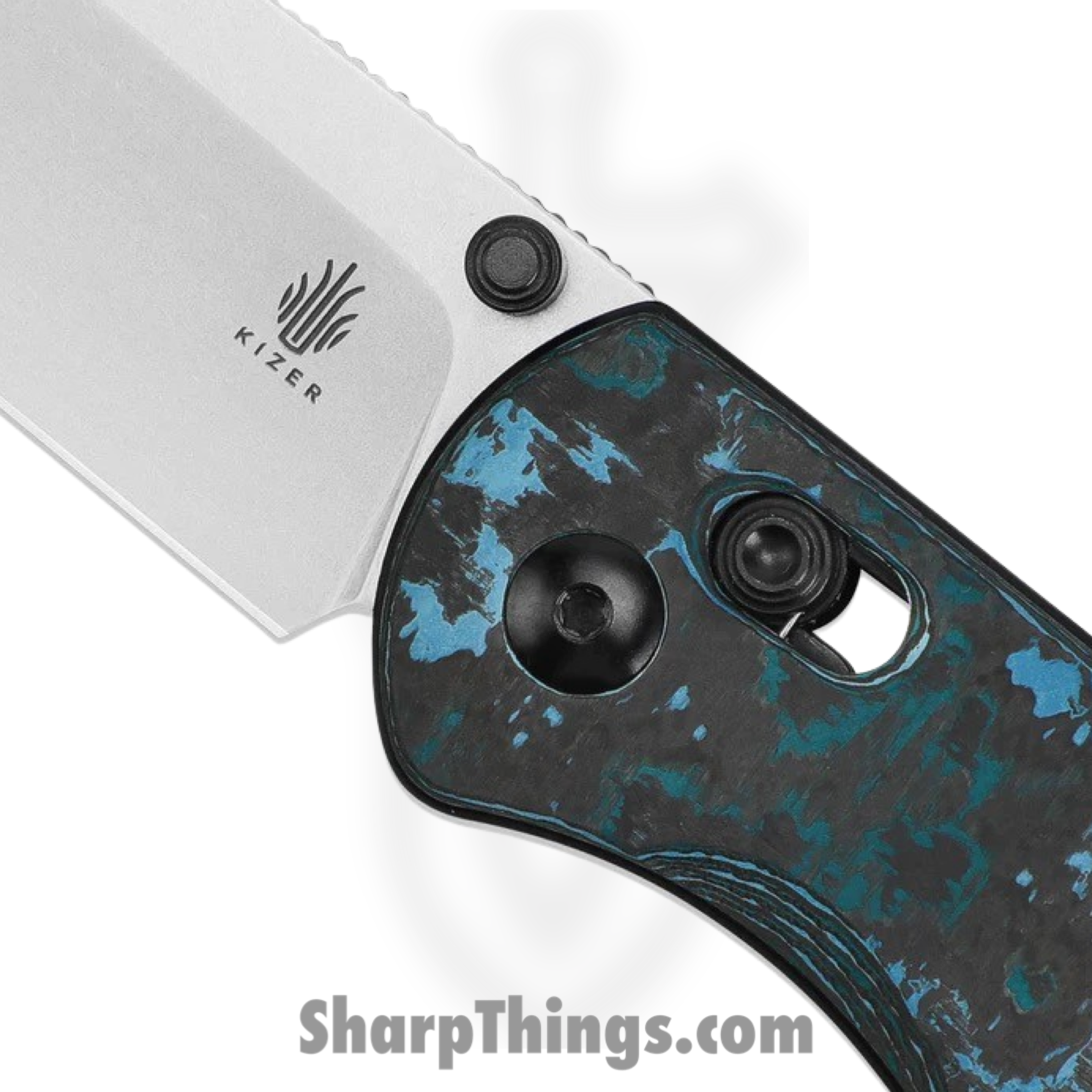 Kizer Cutlery - KI3619A2 - Drop Bear - Folding Knife - Elmax Satin Drop Point - Fatcarbon - Black Blue - Image 3