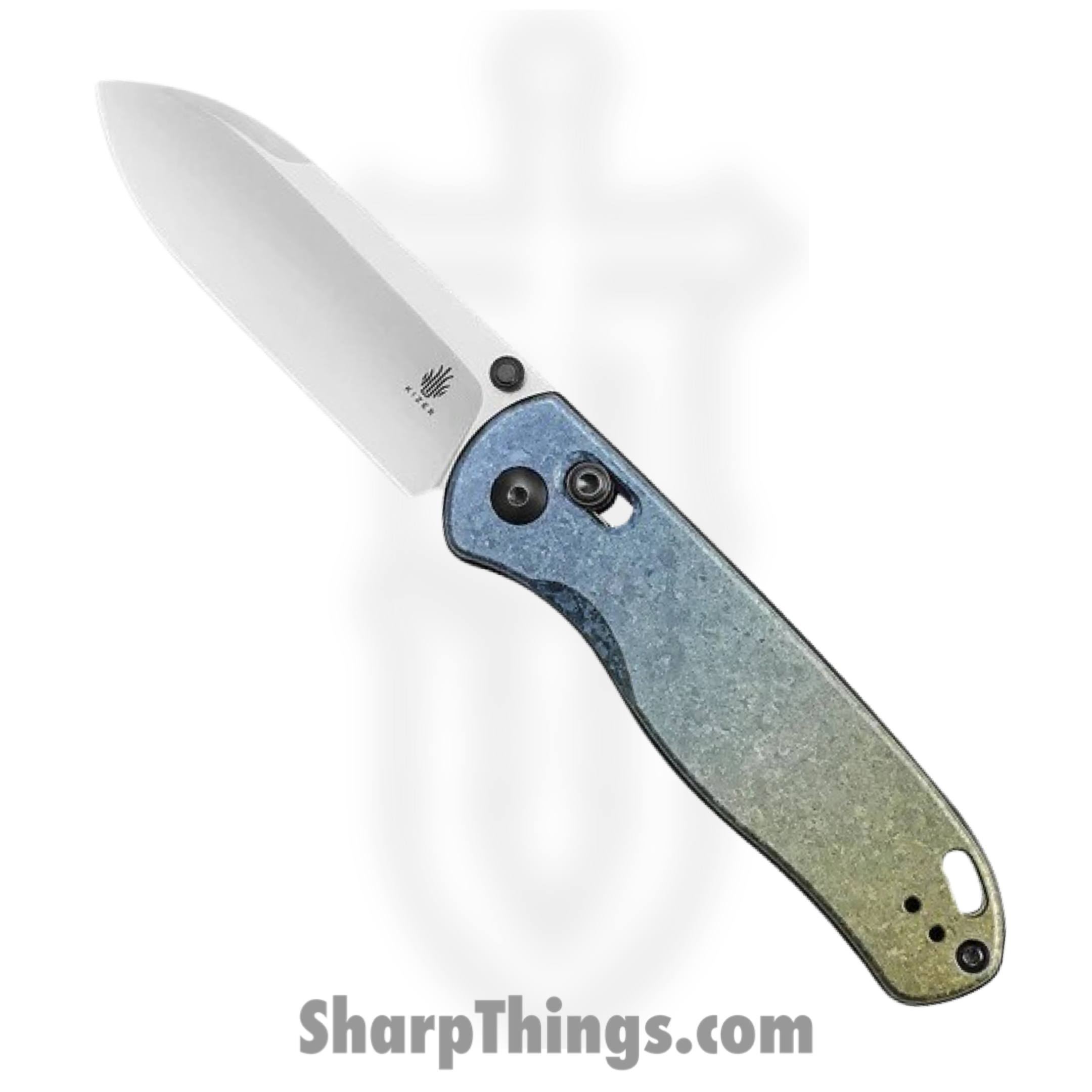 Kizer Cutlery - KI3619A3 - Drop Bear - Folding Knife - LC200N Stonewash Drop Point - Titanium - Green Blue