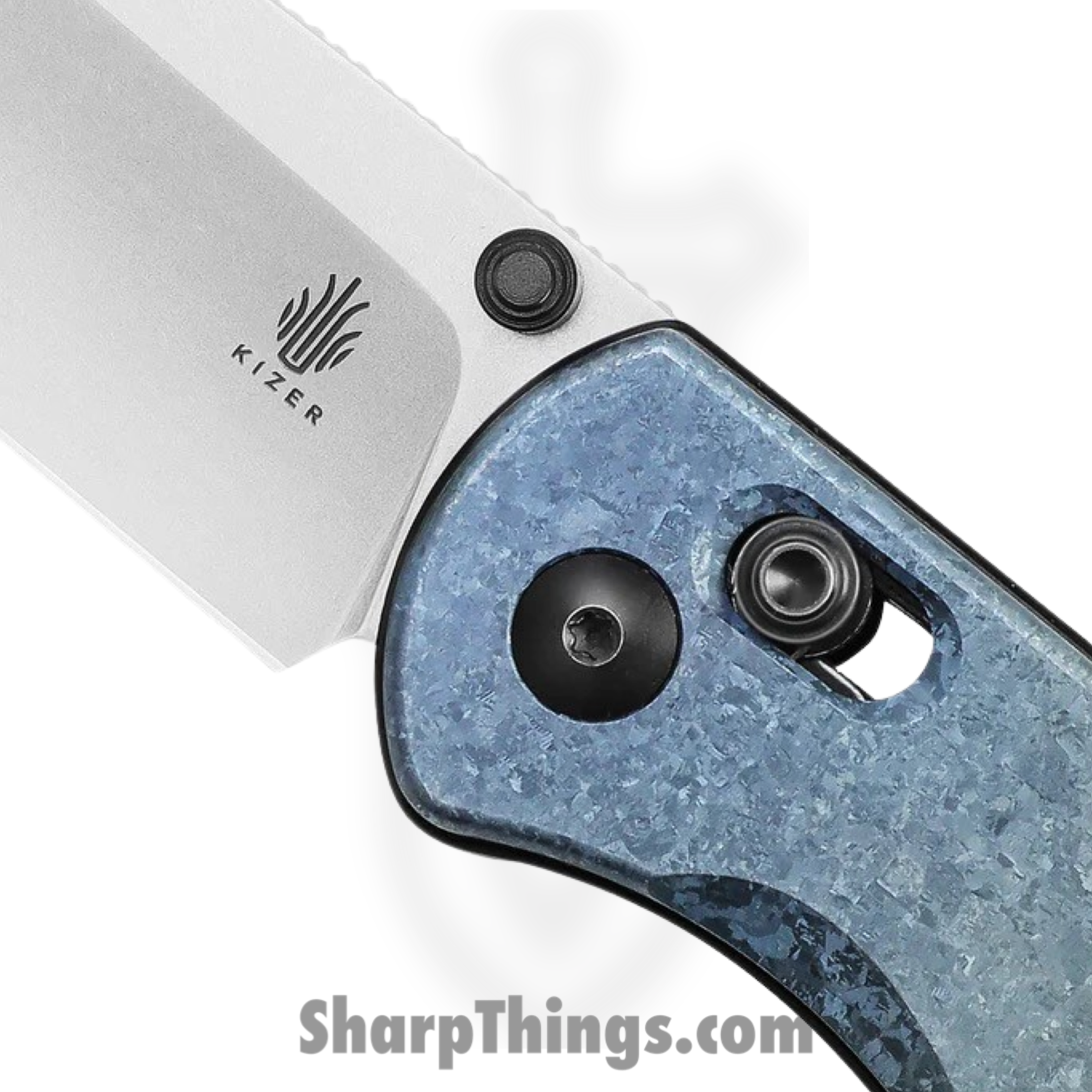Kizer Cutlery - KI3619A3 - Drop Bear - Folding Knife - LC200N Stonewash Drop Point - Titanium - Green Blue - Image 3