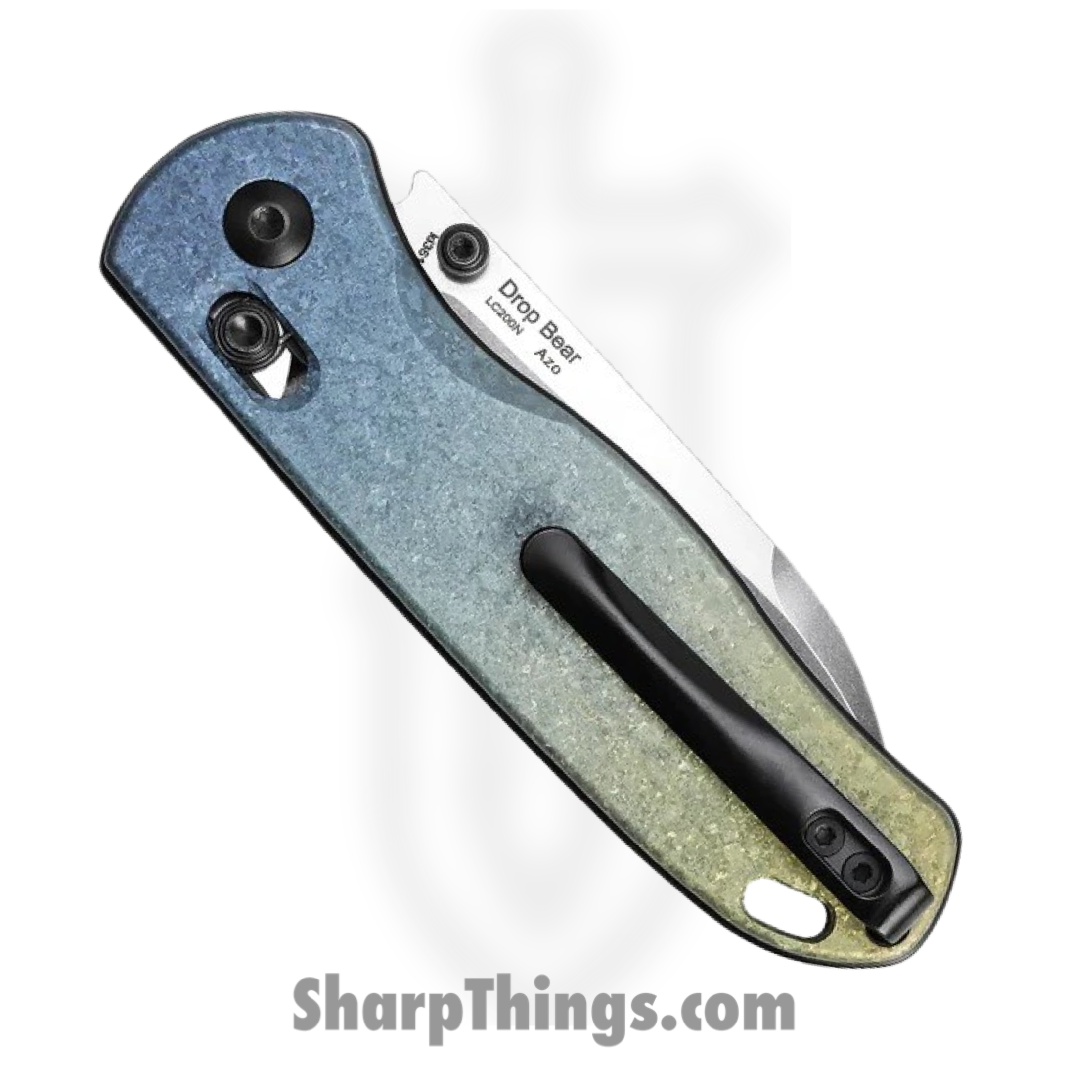 Kizer Cutlery - KI3619A3 - Drop Bear - Folding Knife - LC200N Stonewash Drop Point - Titanium - Green Blue - Image 6