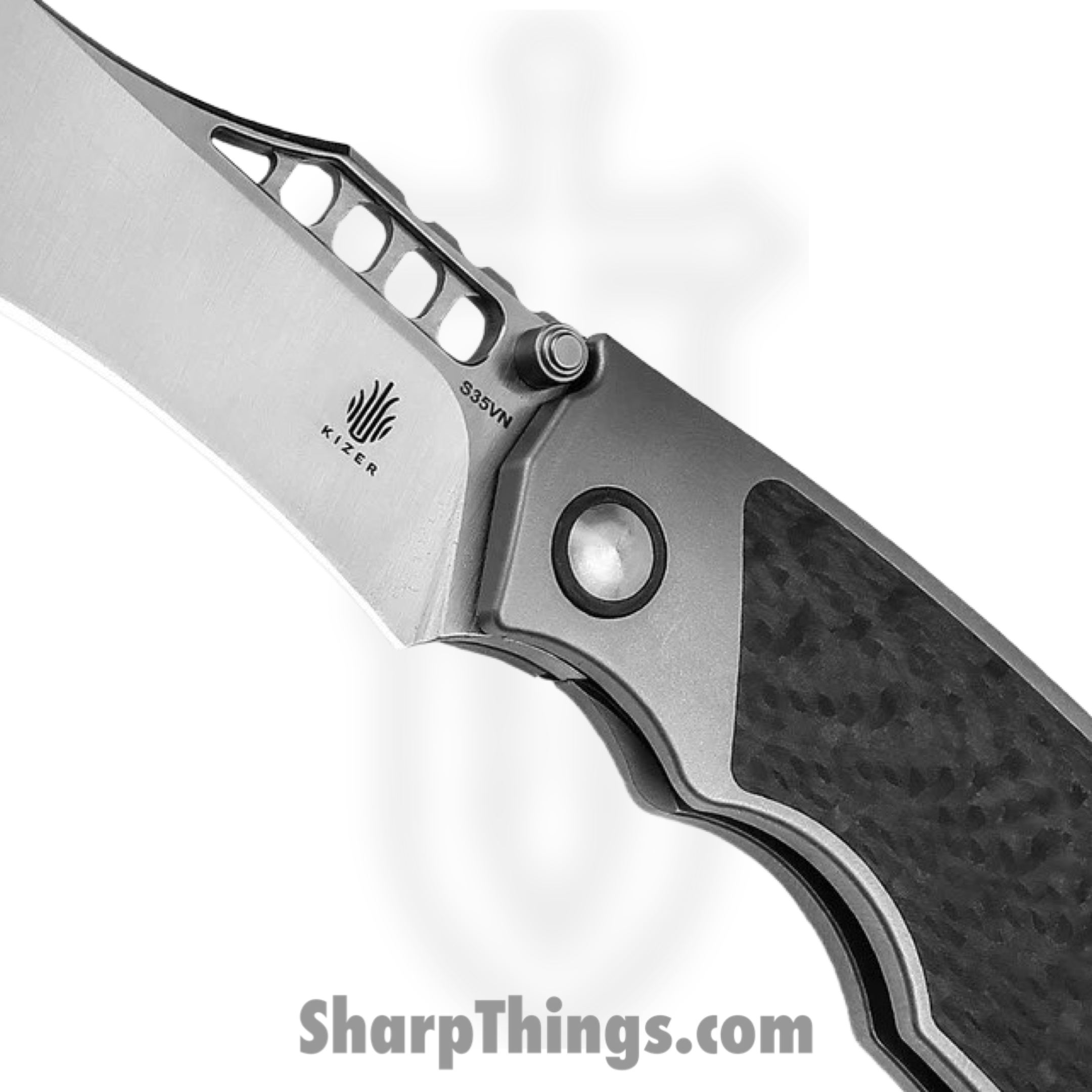 Kizer Cutlery - KI4642A1 - Huntsmen - Folding Knife - S35VN Satin Tanto - Titanium Carbon Fiber - Black Gray - Image 3