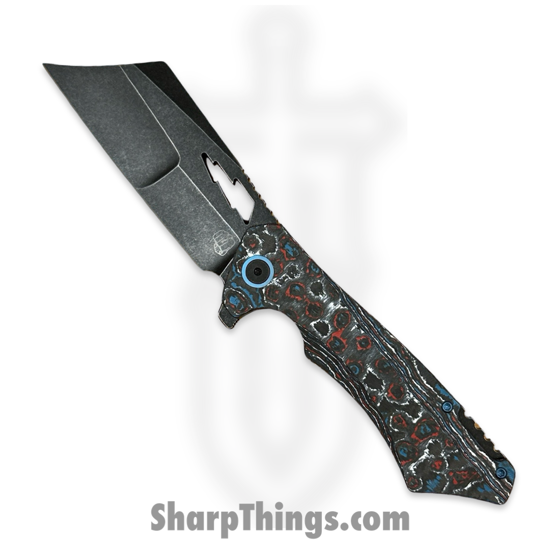 Something Obscene Co. - NVNem-Neb-SW - New Version Nemley - CPM 20CV Coated Cleaver - Fat Carbon Titanium - Red White Blue