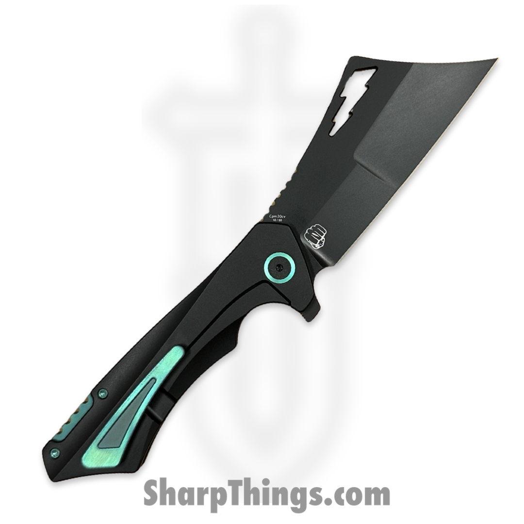 Something Obscene Co. - Nem4-Gph-Trq - Nemley V4 - CPM 20CV Coated Cleaver - Titanium - Graphite Turquoise - Image 2