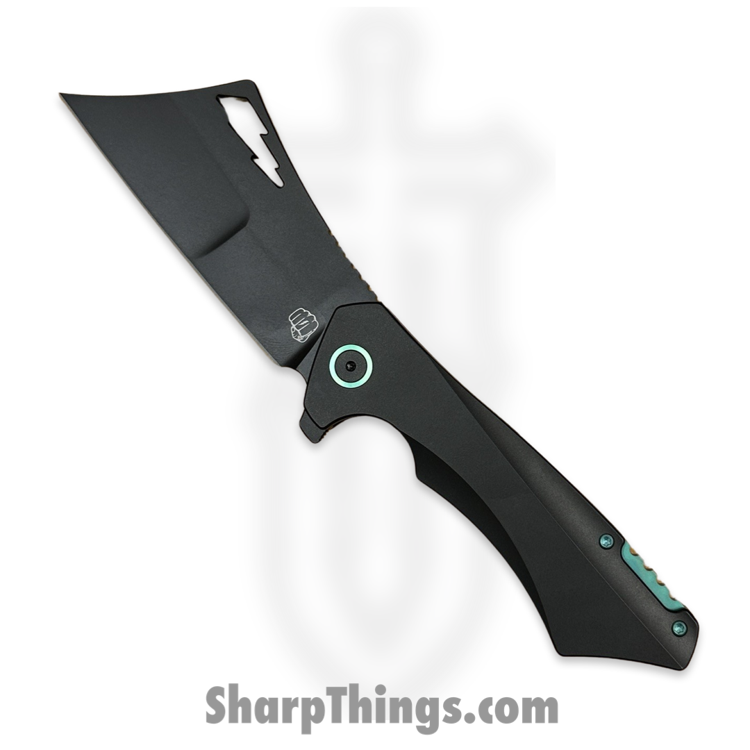 Something Obscene Co. - Nem4-Gph-Trq - Nemley V4 - CPM 20CV Coated Cleaver - Titanium - Graphite Turquoise