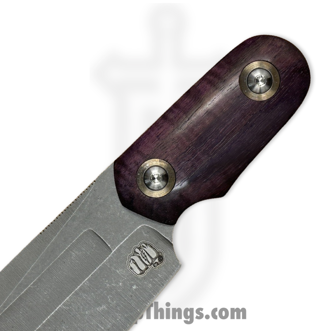 Something Obscene Co. - CMC-Purp-SW - Custom Mini Cleaver - CPM Magnacut Stonewash Cleaver - Curly Mango - Purple - Image 2