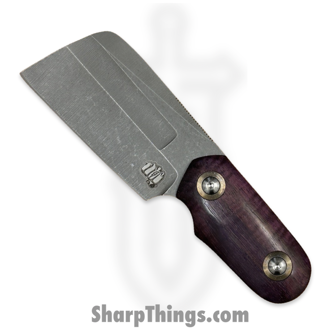 Something Obscene Co. - CMC-Purp-SW - Custom Mini Cleaver - CPM Magnacut Stonewash Cleaver - Curly Mango - Purple