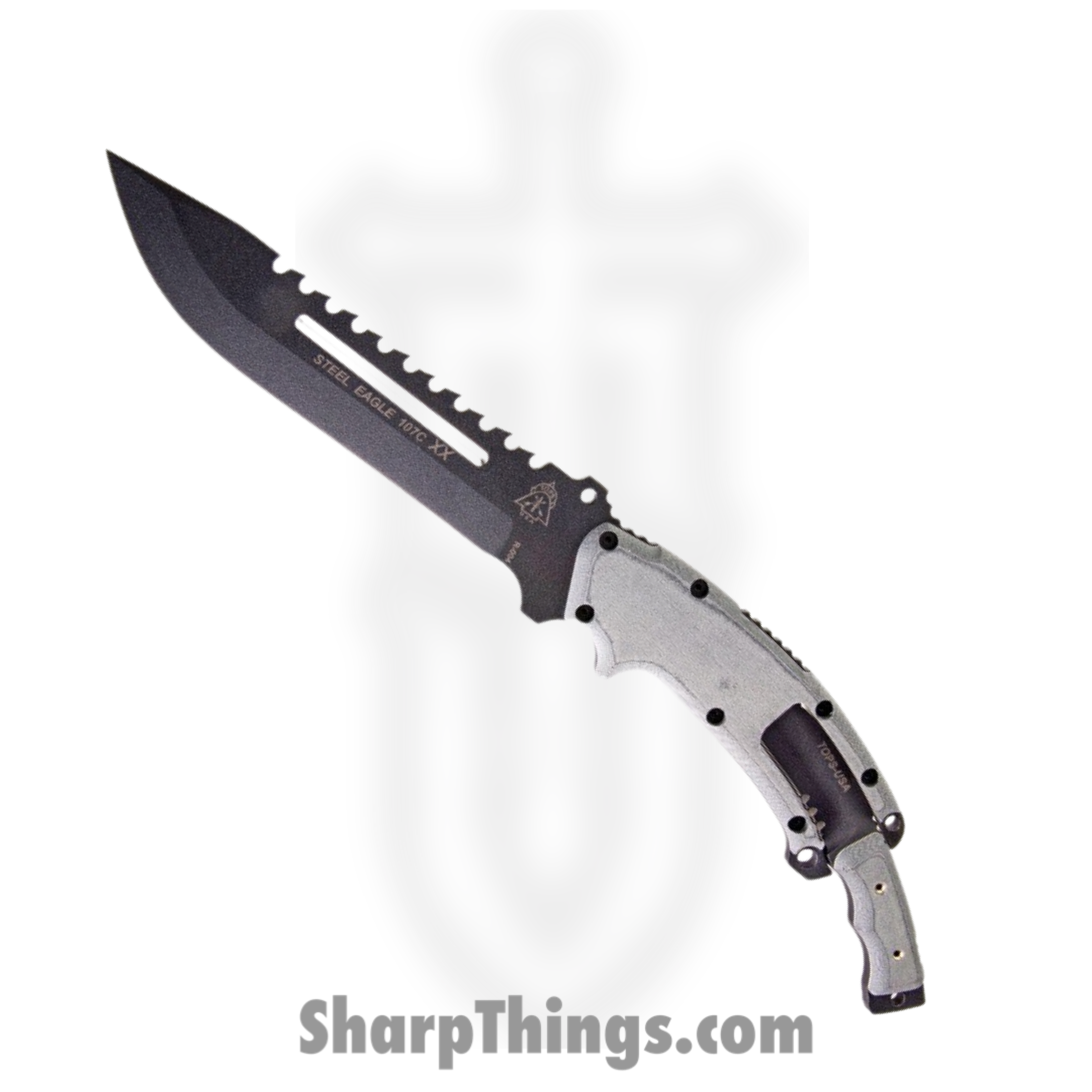 Tops - TPSE107CXX - Steel Eagle/Mini Eagle Combo - Fixed Blade Knife - 1095HC Black Stonewash Clip Point - Micarta - Gray