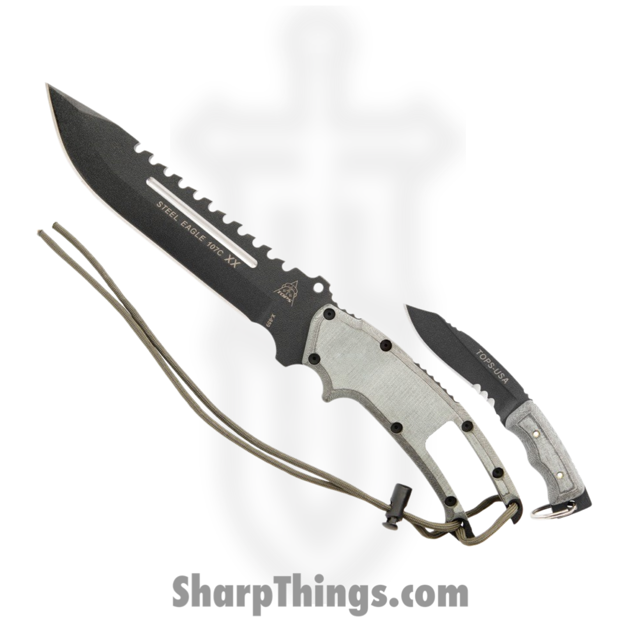 Tops - TPSE107CXX - Steel Eagle/Mini Eagle Combo - Fixed Blade Knife - 1095HC Black Stonewash Clip Point - Micarta - Gray - Image 2