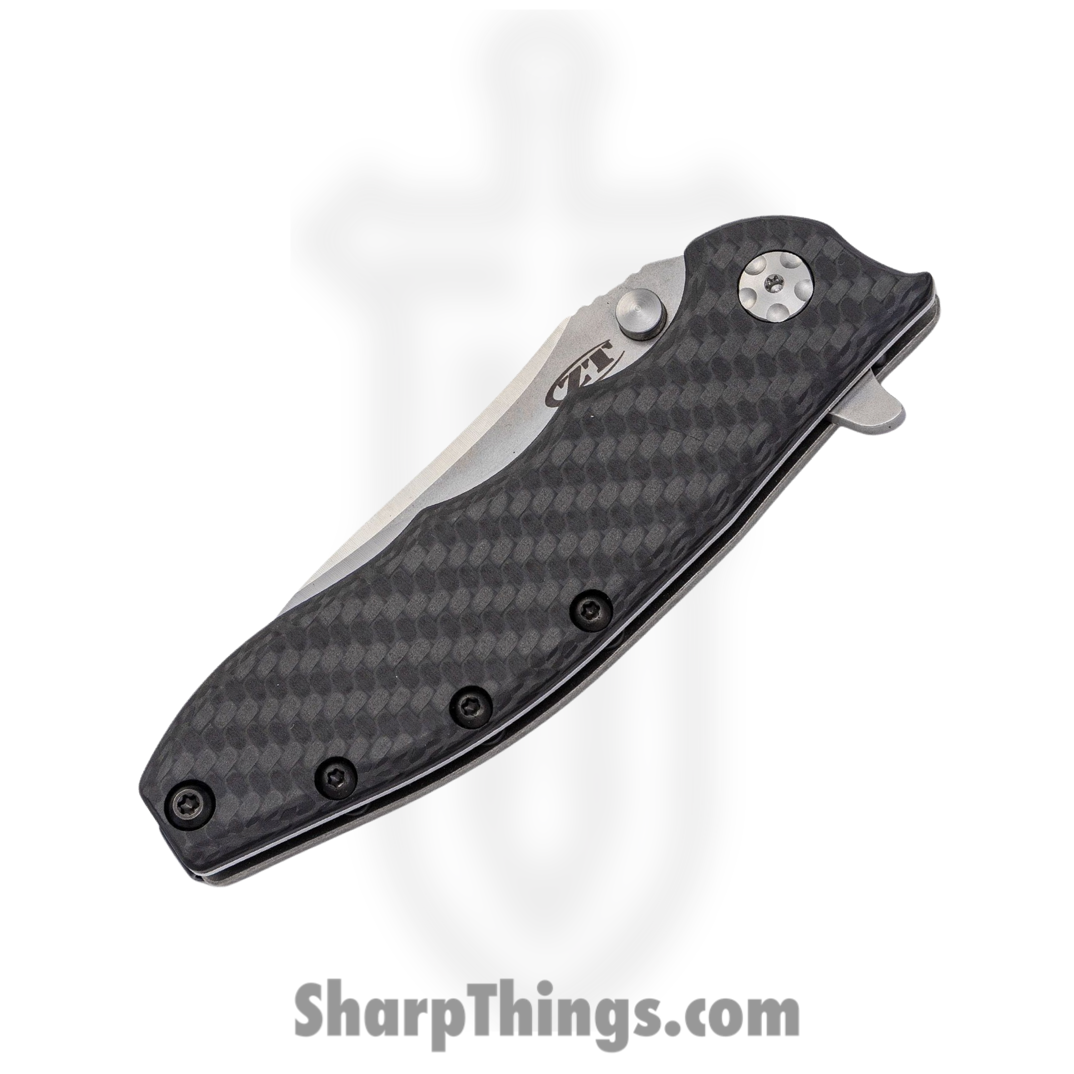 Zero Tolerance - ZT0562CF - Hinderer Slicer - Folding Knife - CPM-20CV Satin Stonewash Drop Point - Carbon Fiber Stonewashed Titanium - Black - Image 2