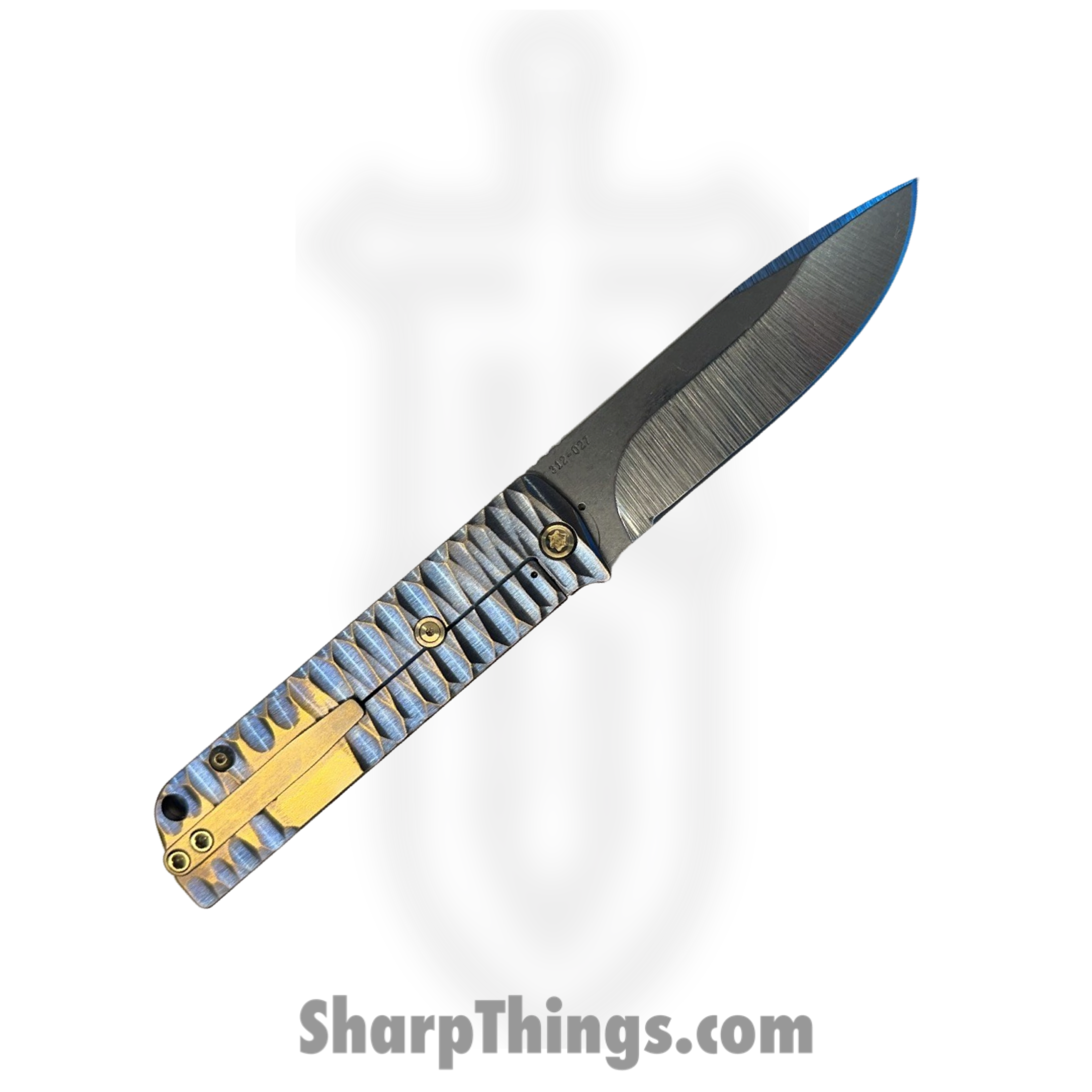 Medford Knife and Tool - 030724I - The Antik - Folding Knife - S45VN Tumbled Drop Point - Titanium "DiamondHead" - Blue Bronze - Image 2