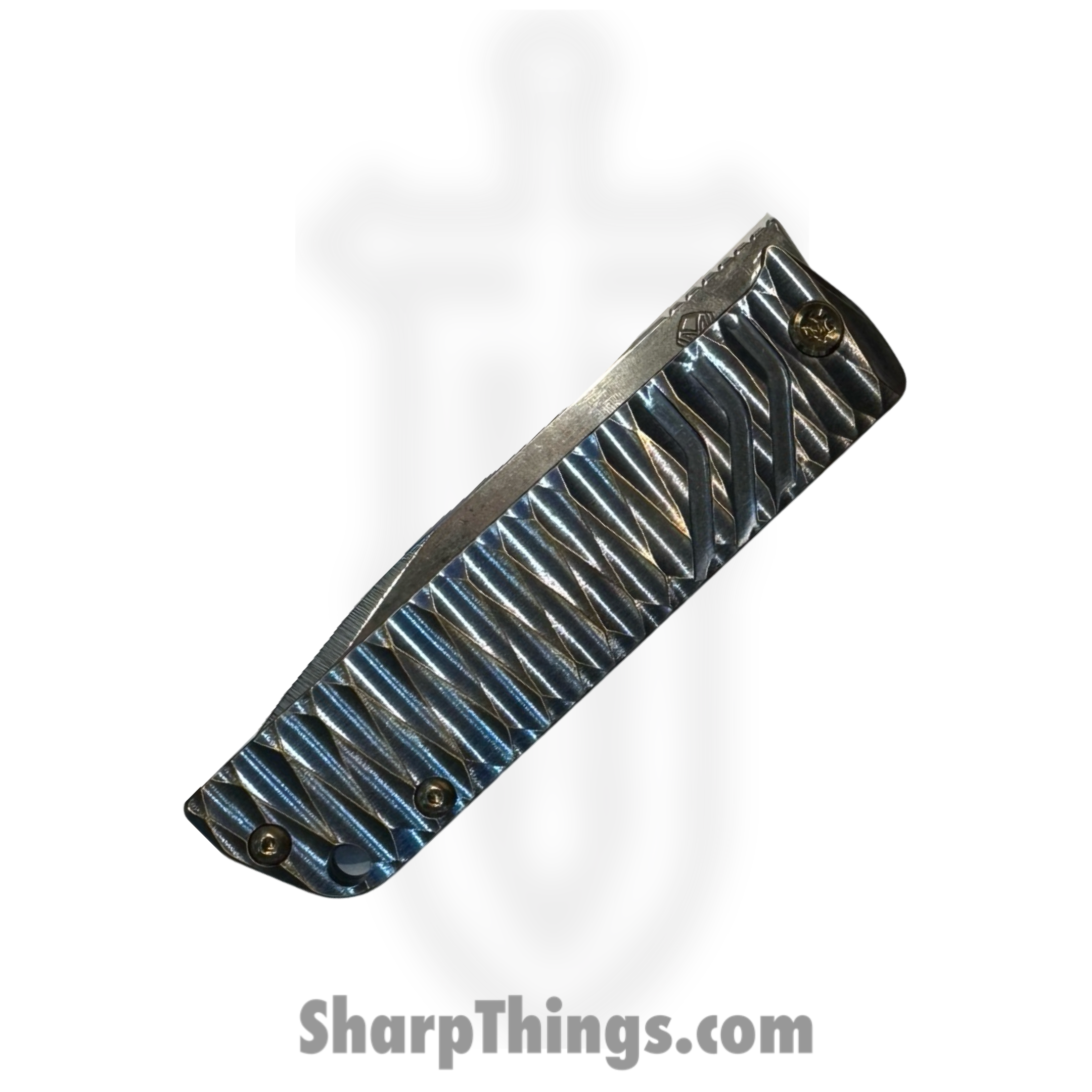 Medford Knife and Tool - 030724I - The Antik - Folding Knife - S45VN Tumbled Drop Point - Titanium "DiamondHead" - Blue Bronze - Image 3