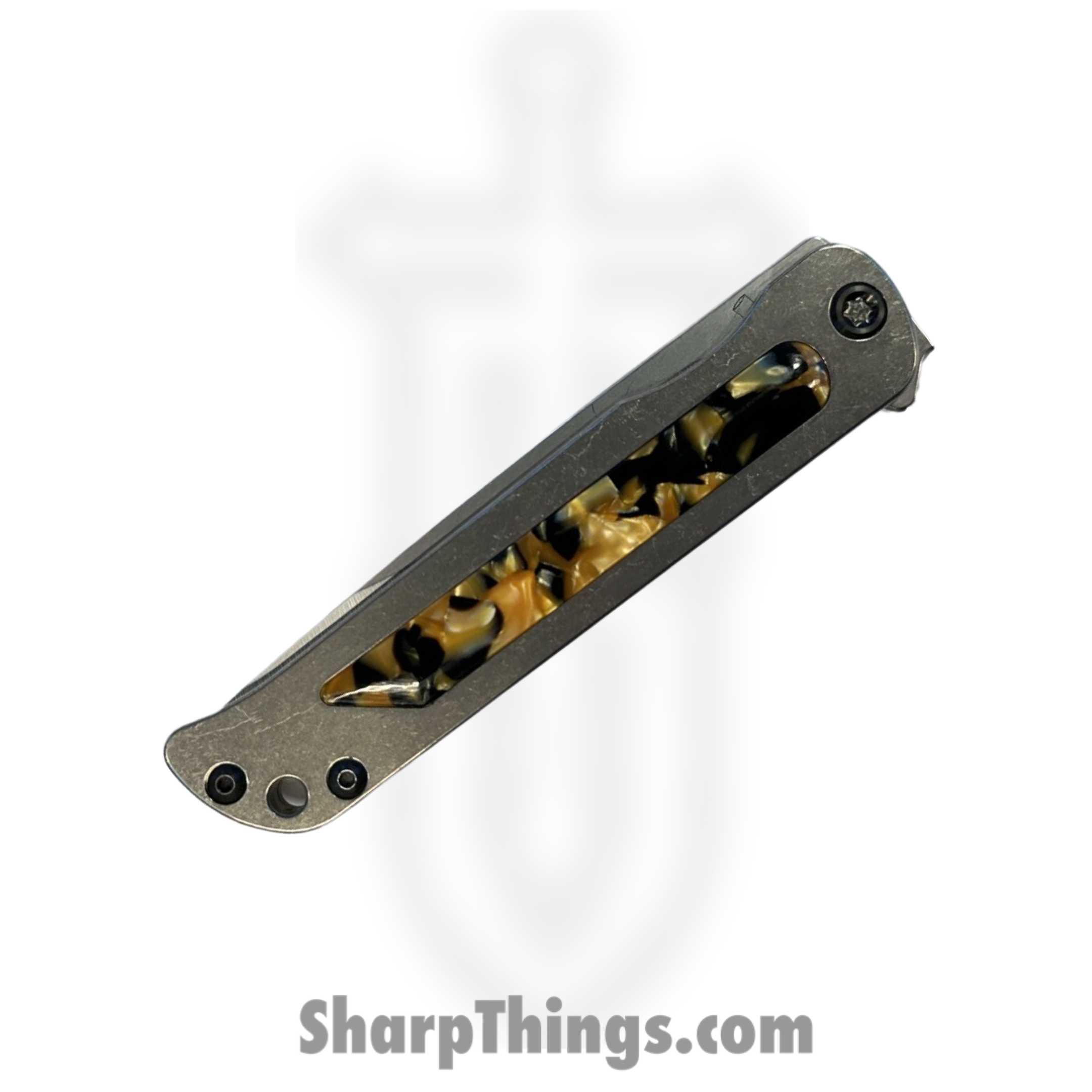 Medford Knife and Tool - 030724K - T-Bone - Folding Knife - S45VN Tumbled Drop Point - Titanium Tortoise Shell Inlay - Gray - Image 3