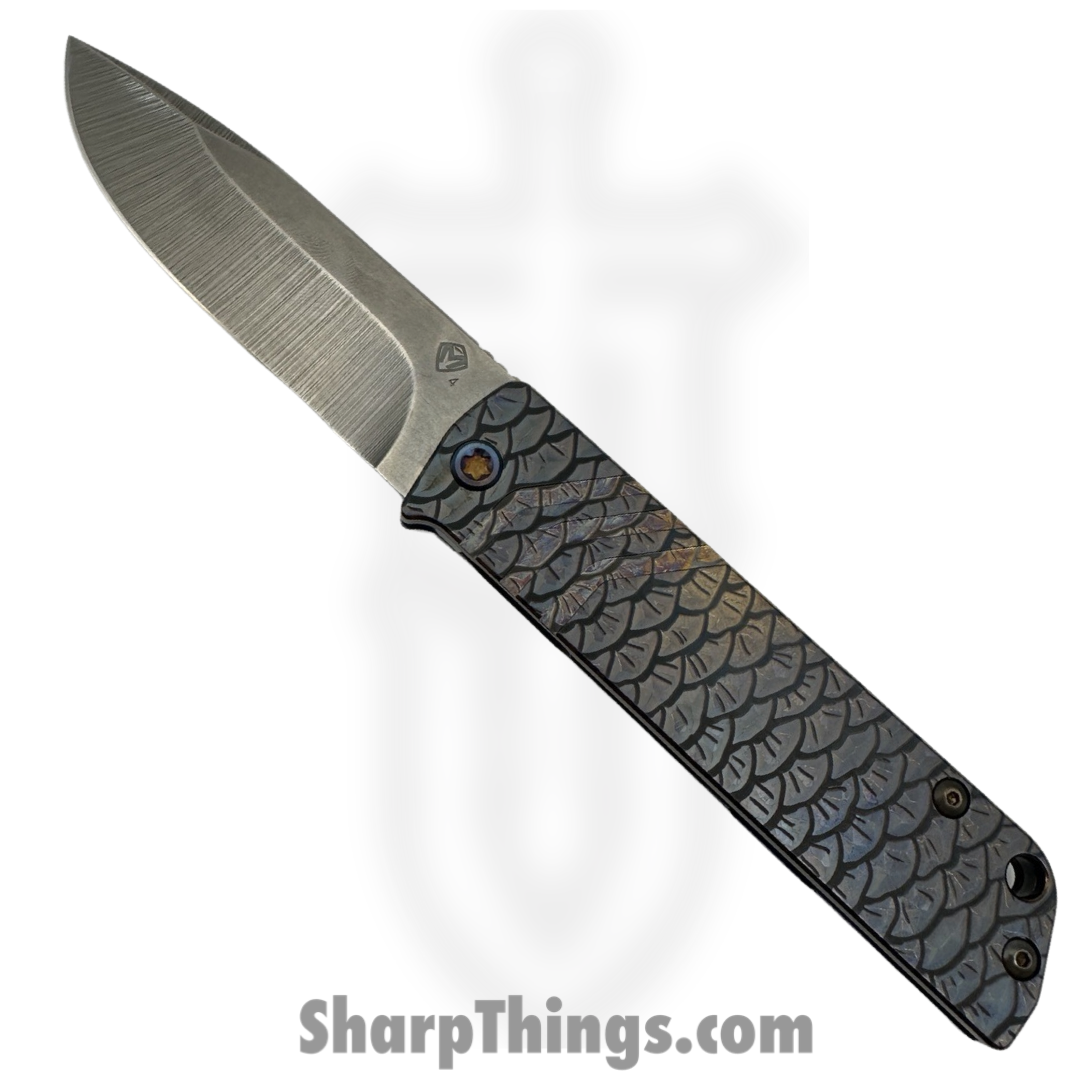 Medford Knife and Tool - 030824A - The Antik - Folding Knife - S45VN Tumbled Drop Point - Titanium PenAno "Fish Scale" - Violet