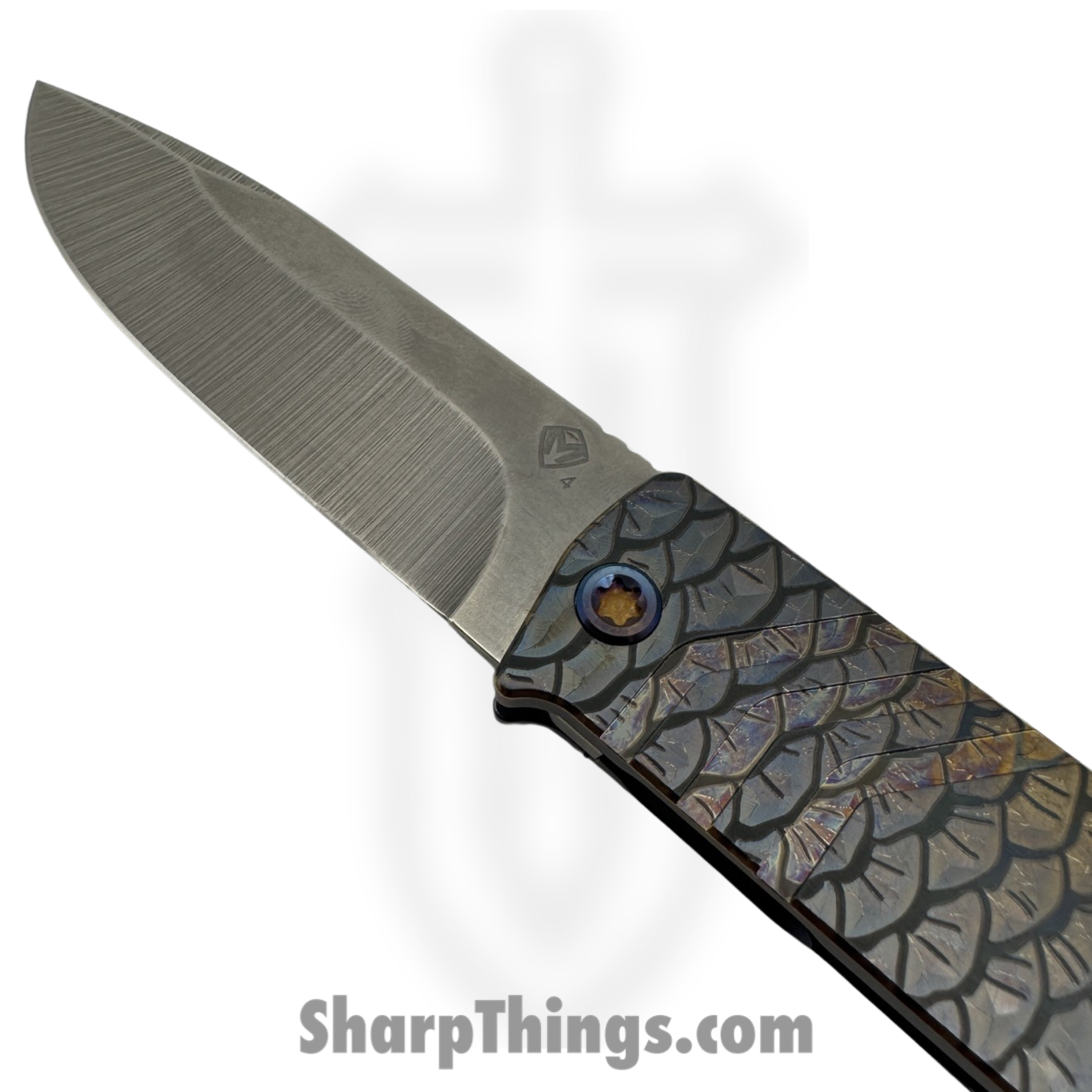 Medford Knife and Tool - 030824A - The Antik - Folding Knife - S45VN Tumbled Drop Point - Titanium PenAno "Fish Scale" - Violet - Image 3