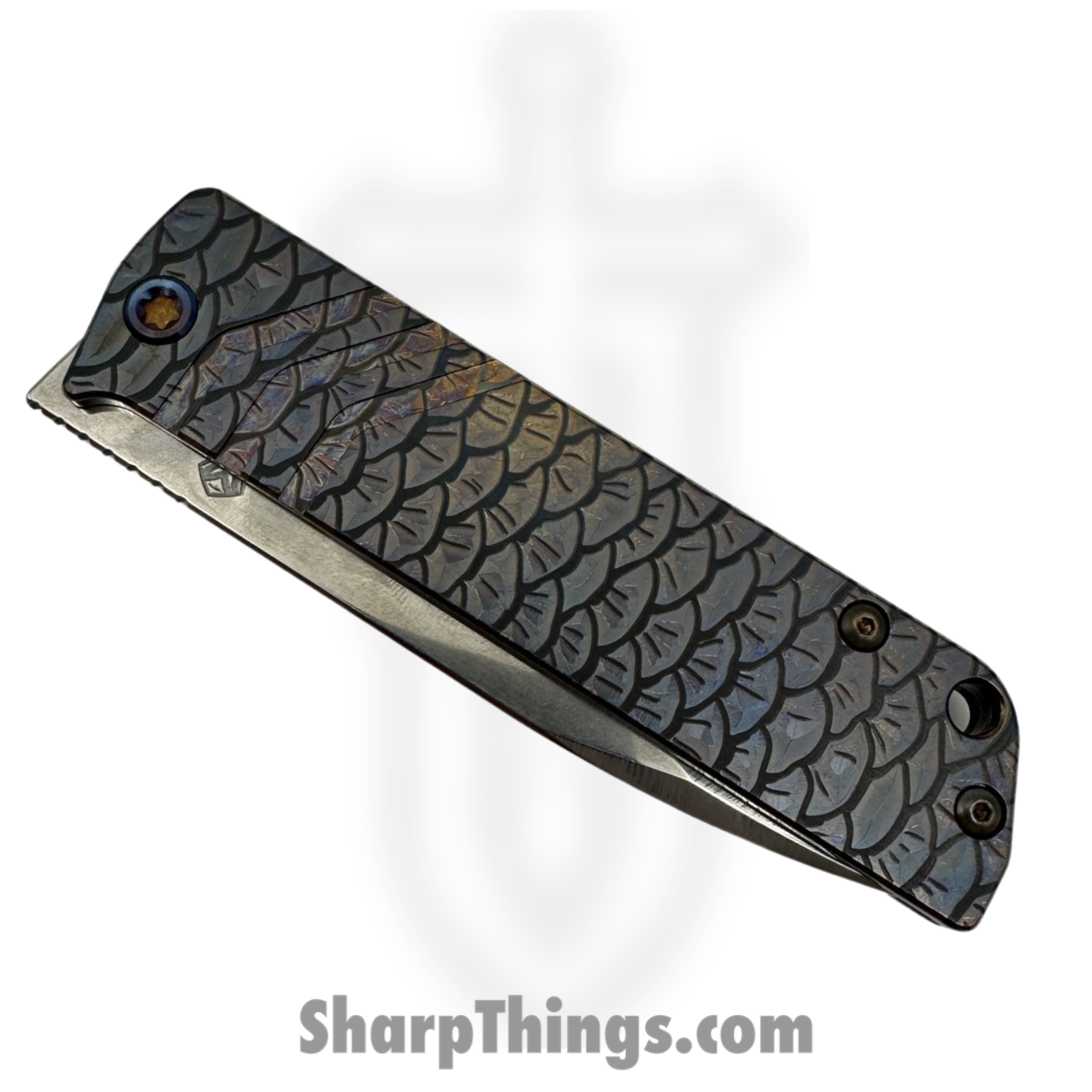 Medford Knife and Tool - 030824A - The Antik - Folding Knife - S45VN Tumbled Drop Point - Titanium PenAno "Fish Scale" - Violet - Image 4