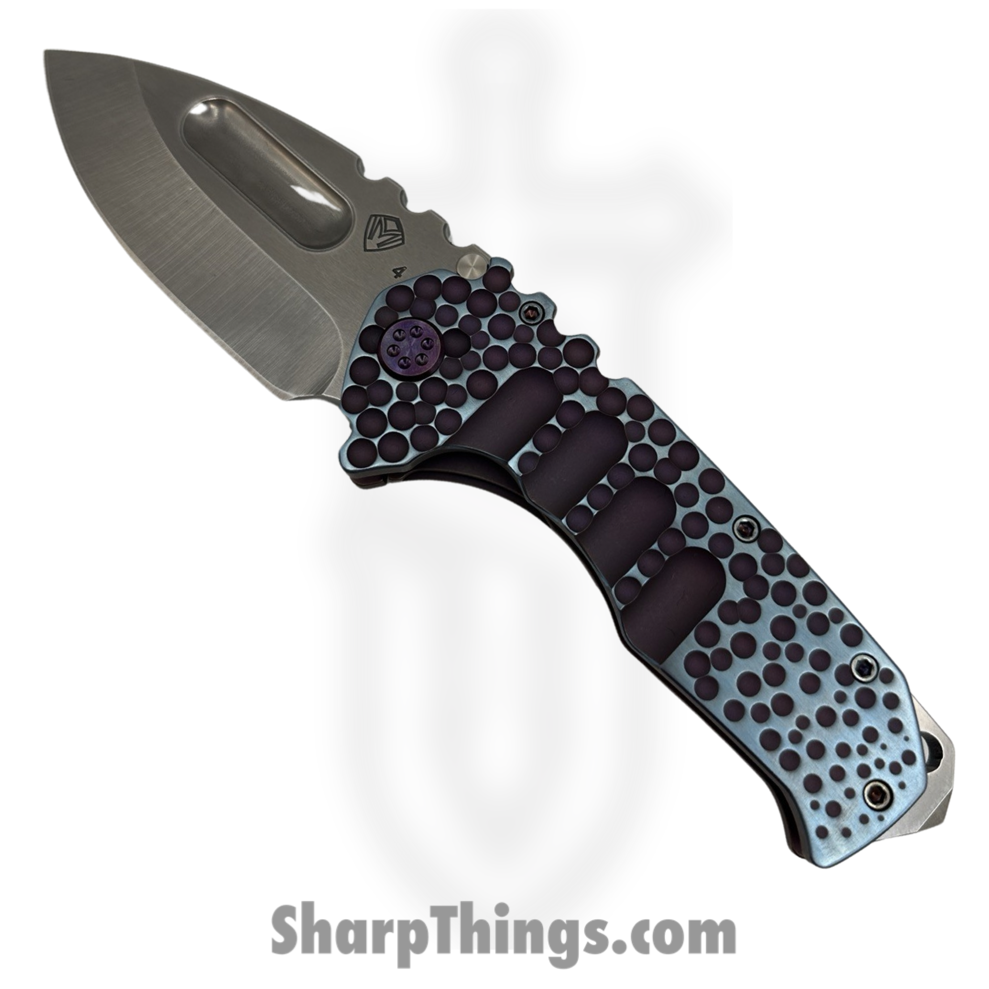Medford Knife and Tool - 030824G - Prae Ti - Folding Knife - S45VN Tumbled Drop Point - Titanium "Moon Craters" - Violet Blue