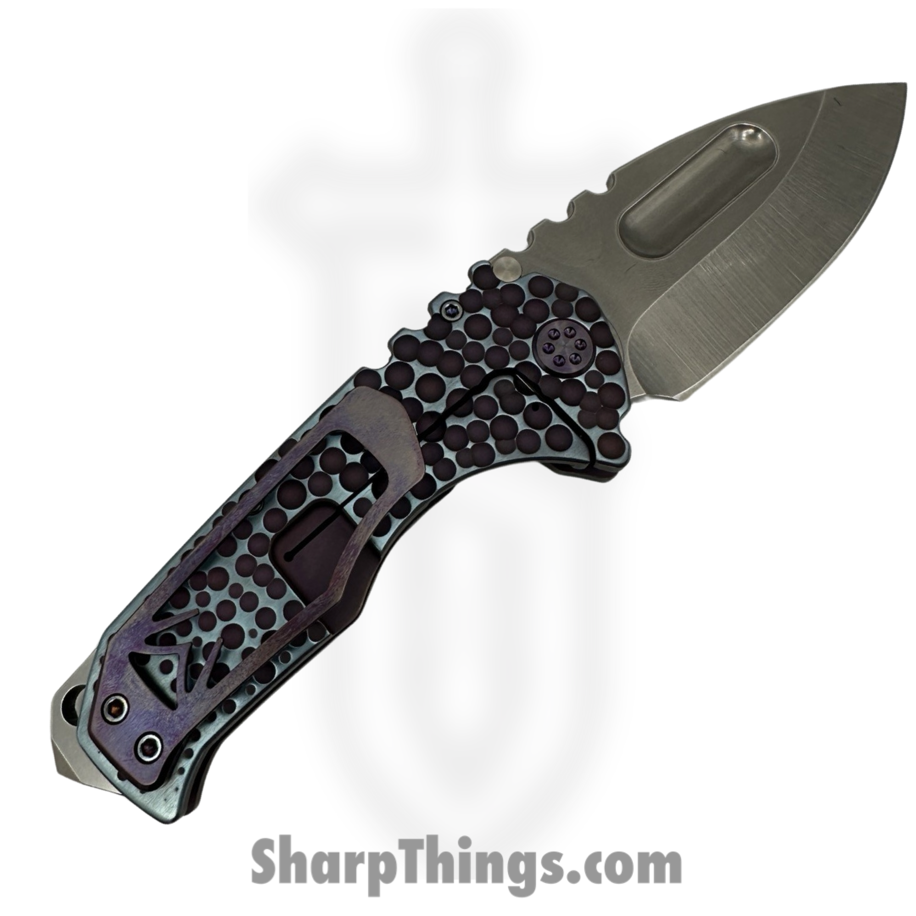 Medford Knife and Tool - 030824G - Prae Ti - Folding Knife - S45VN Tumbled Drop Point - Titanium "Moon Craters" - Violet Blue - Image 2