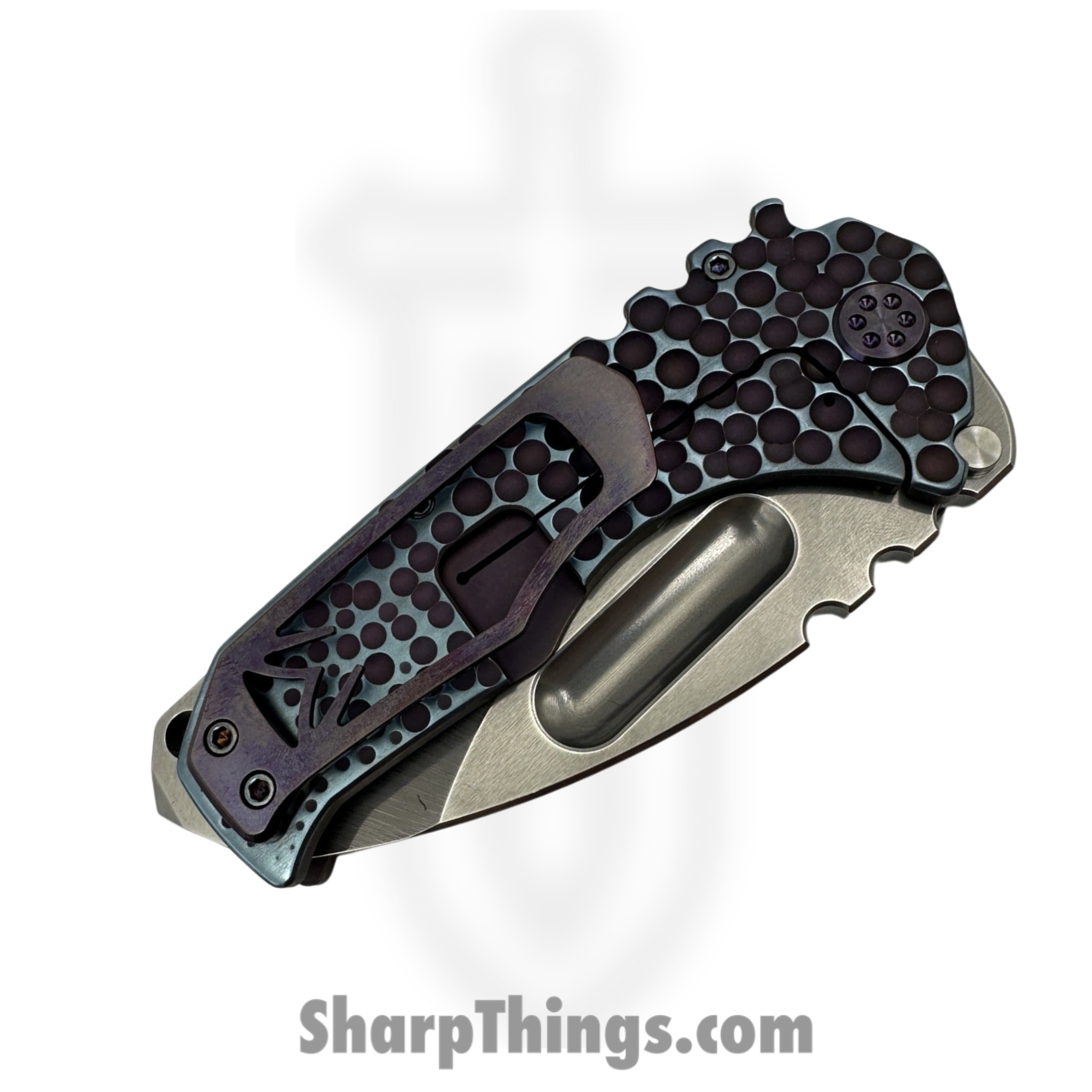 Medford Knife and Tool - 030824G - Prae Ti - Folding Knife - S45VN Tumbled Drop Point - Titanium "Moon Craters" - Violet Blue - Image 5