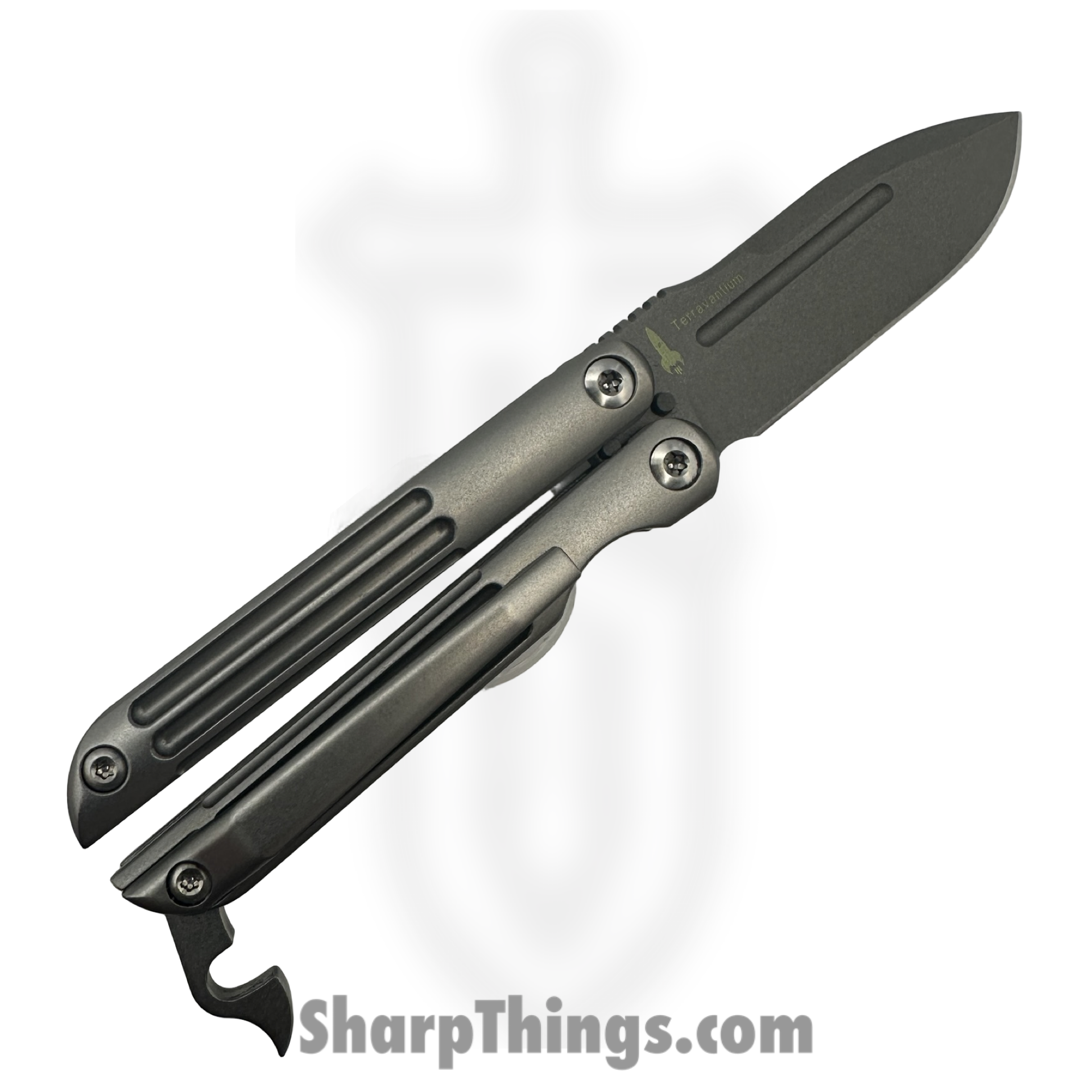 Terrain 365 - 10601 - Mini-Butterfly - Balisong - Terravantium™ Dendritic Cobalt Bead Blast Spear Point - 6AI4V Titanium - Gray - Image 2