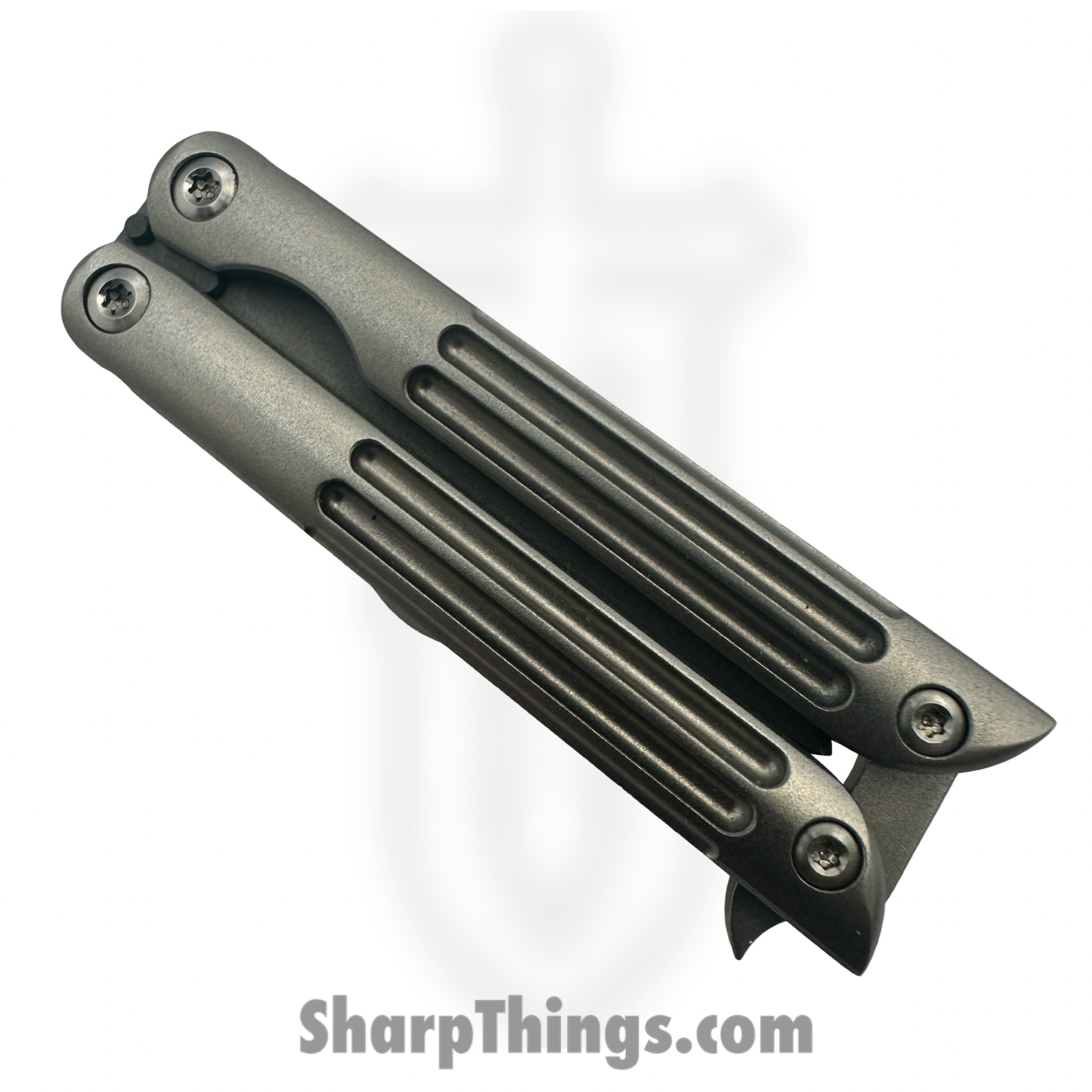 Terrain 365 - 10601 - Mini-Butterfly - Balisong - Terravantium™ Dendritic Cobalt Bead Blast Spear Point - 6AI4V Titanium - Gray - Image 3