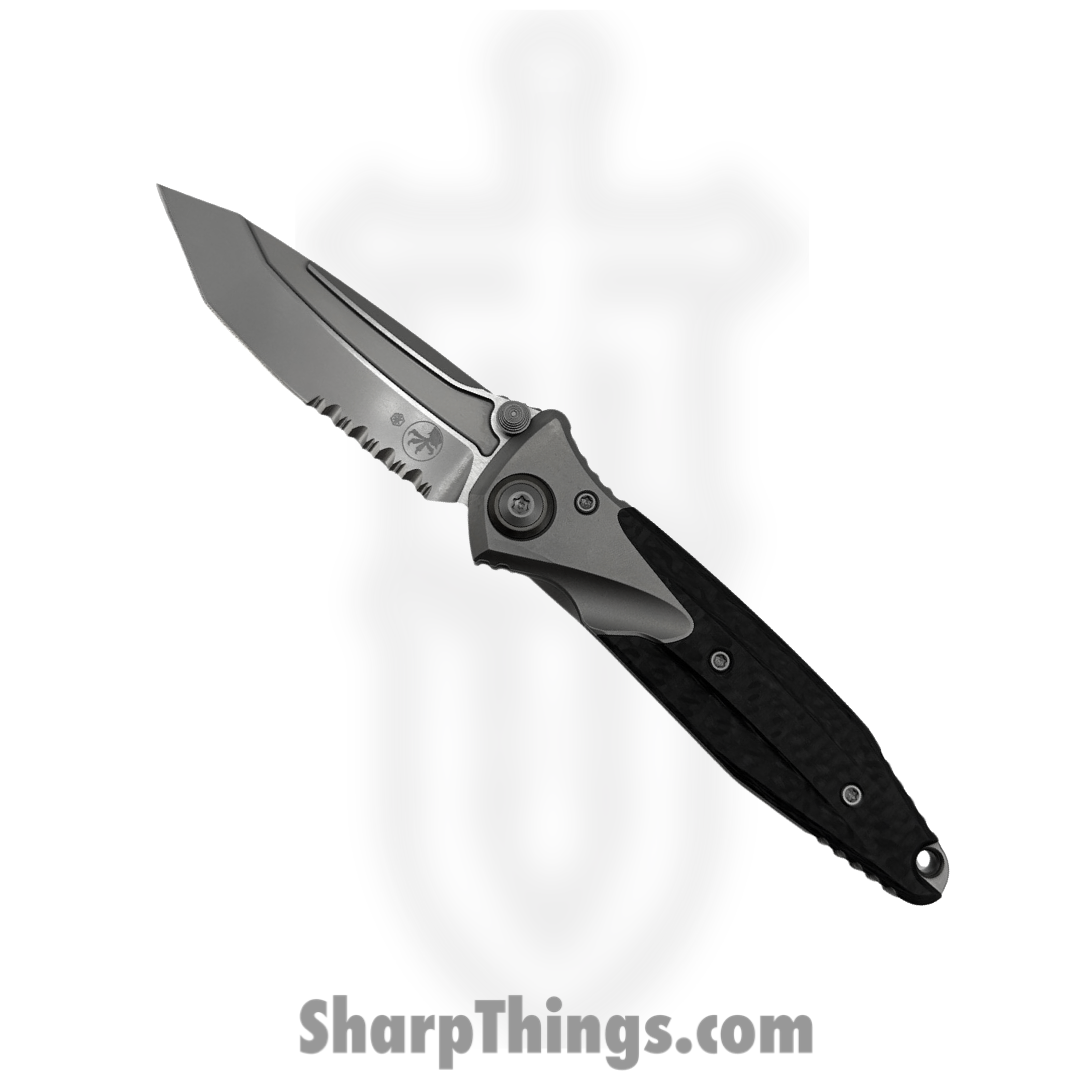 Microtech - 261M-8CFTI - Socom Bravo Mini - Folding Knife - Bead Blasted P/S Tanto - Titanium with Carbon Fiber Scales - Bronze