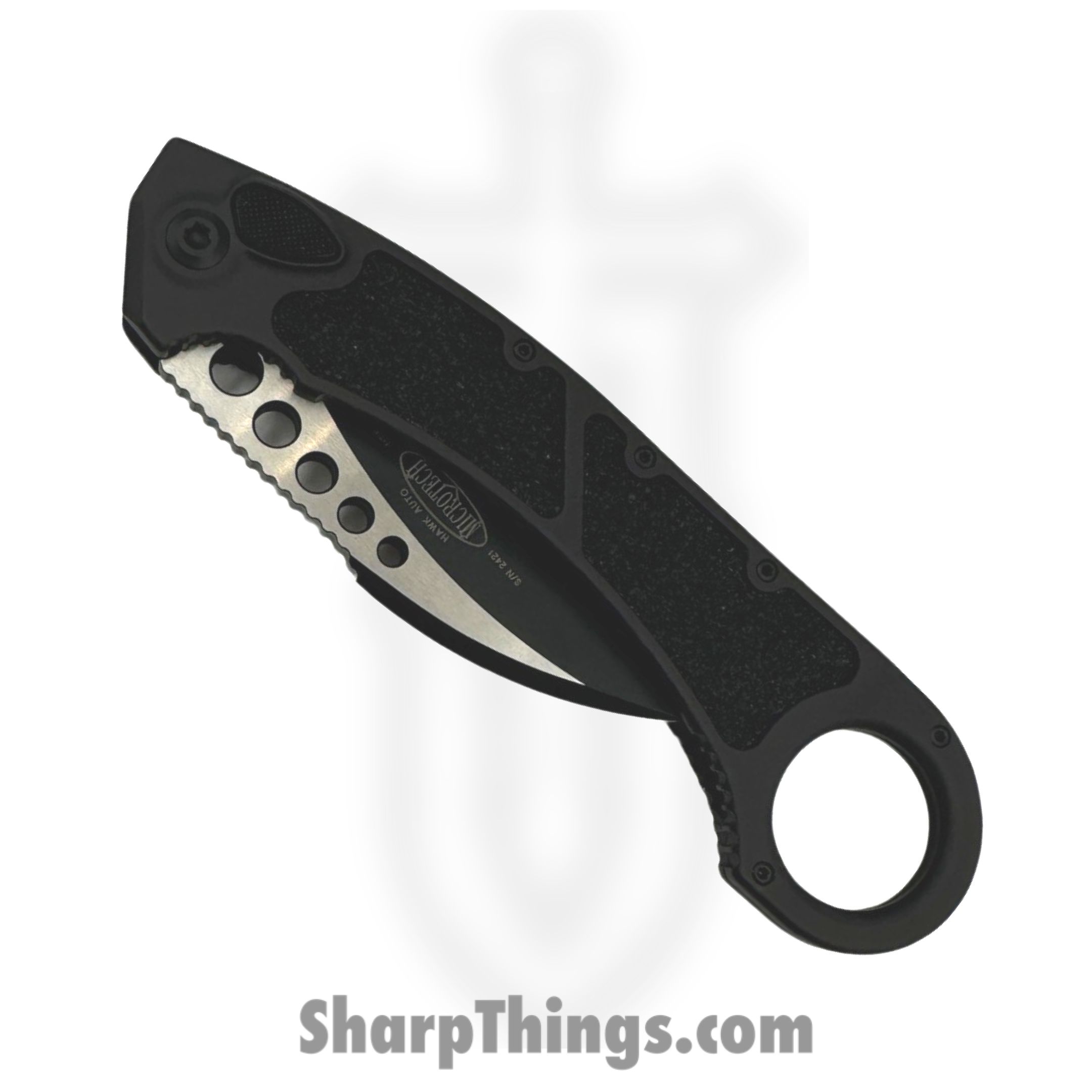 Microtech - 266-1T - Hawk Karambit - Automatic Knife - M390 Black Hawkbill - Aluminum with Traction Tape Inserts - Black - Image 3