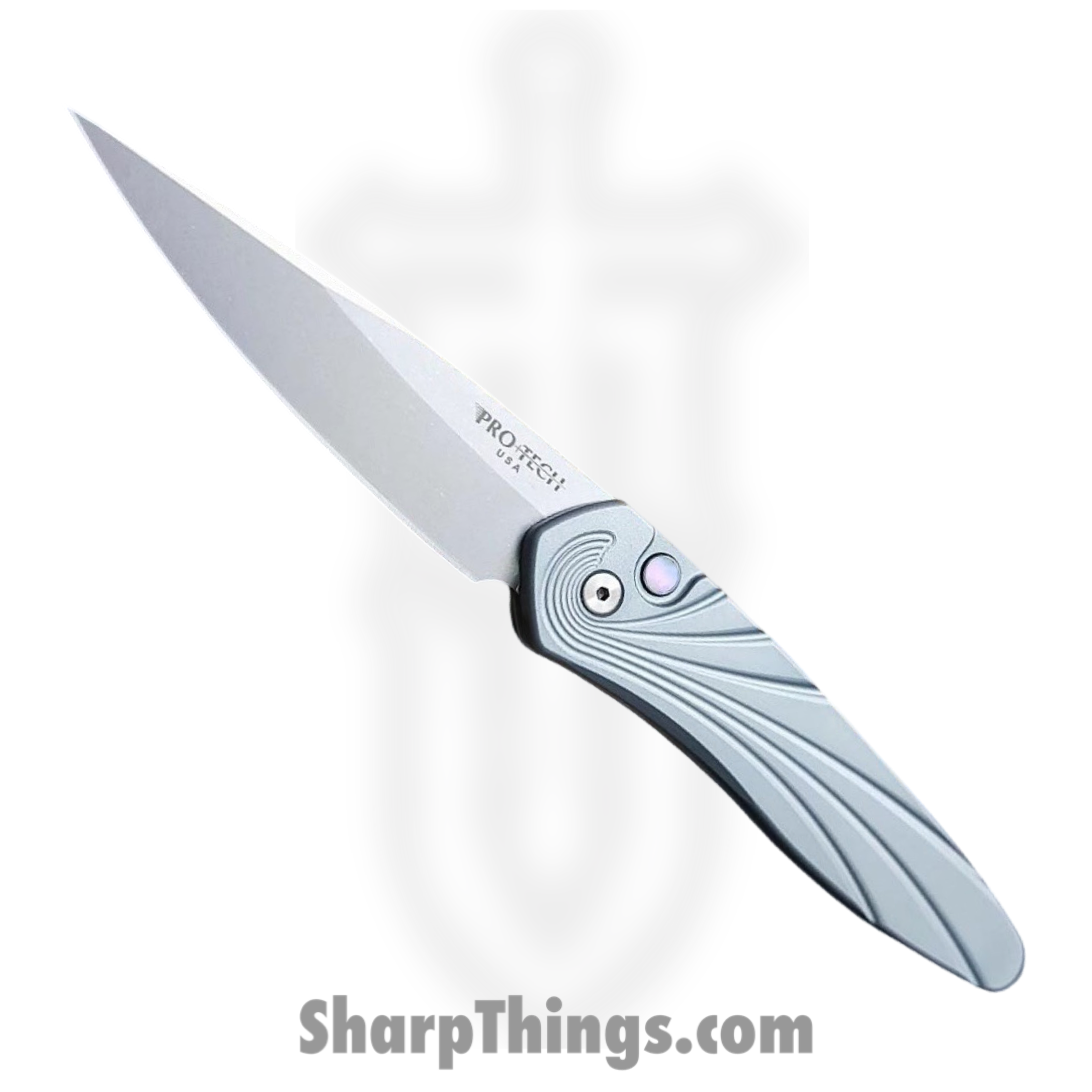 ProTech - 3436-Grey - Newport - Automatic Knife - S35VN Stonewash Spear Point - 6061-T6 Aluminum 3D Wave Pattern - Grey