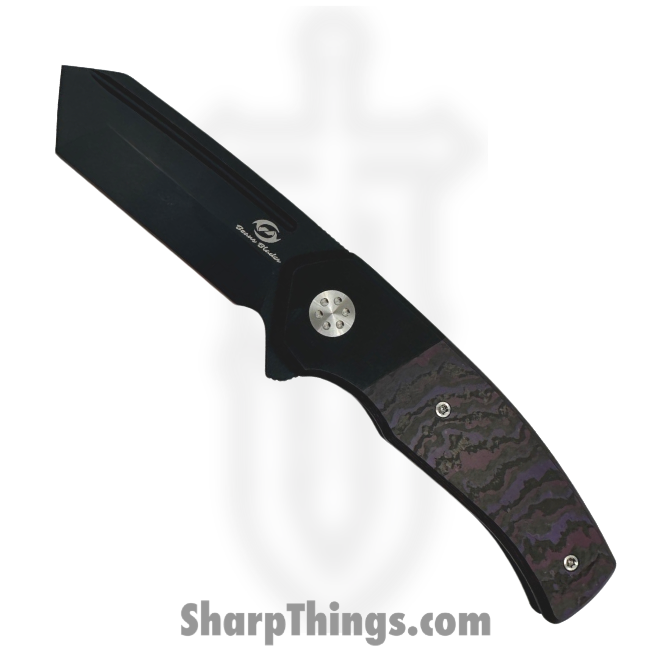 Beans Blades - BB-MWF-PH - Mini Warrior - Folding Knife - M390 Coated Tanto - Fat Carbon Purple Haze Cross Cut - Purple Black