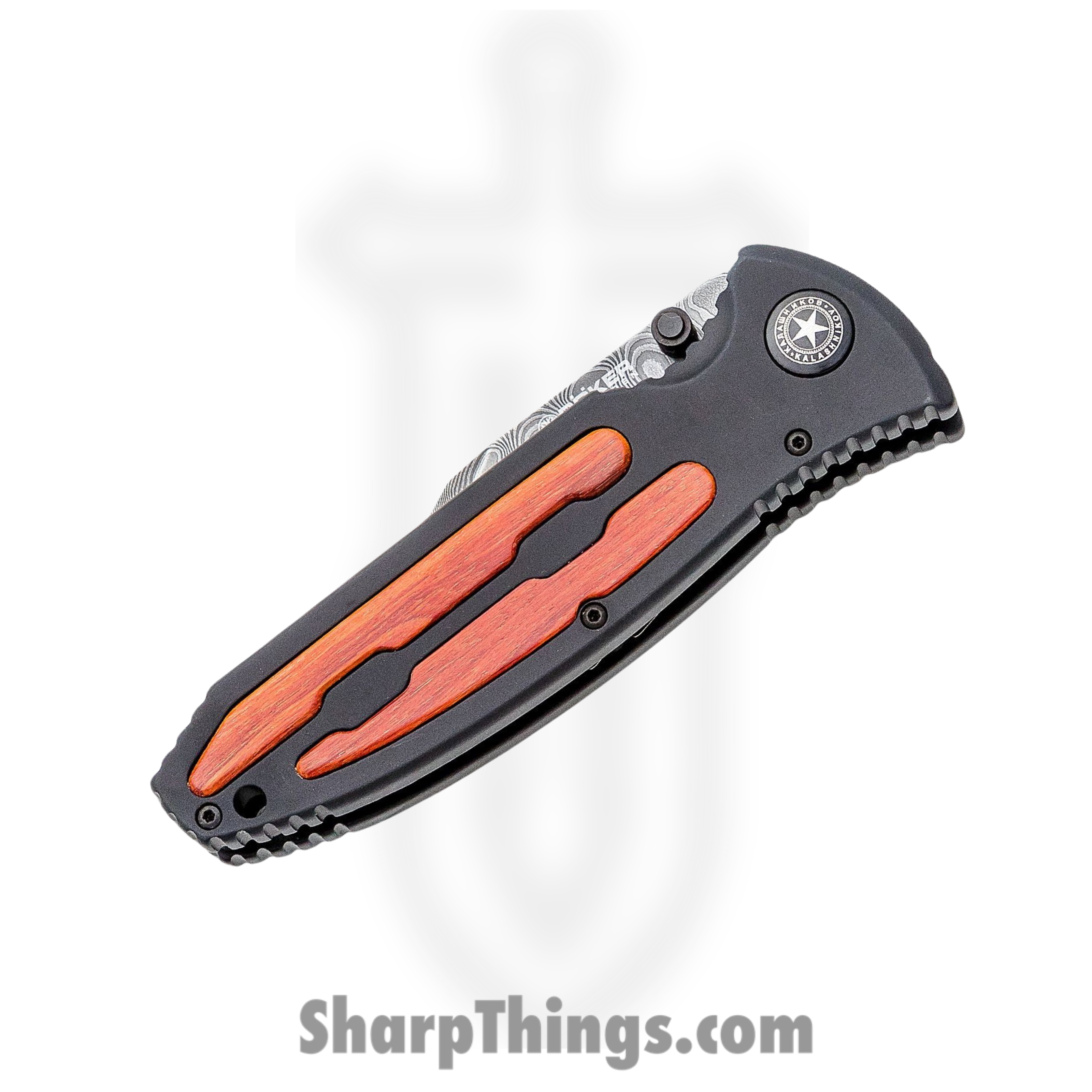 Boker - BO11KAL48DAM - Kalashnikov - Folding Knife - Damascus Clip Point - Aluminum with Hornbeam Wood Inlays - Black Red - Image 2