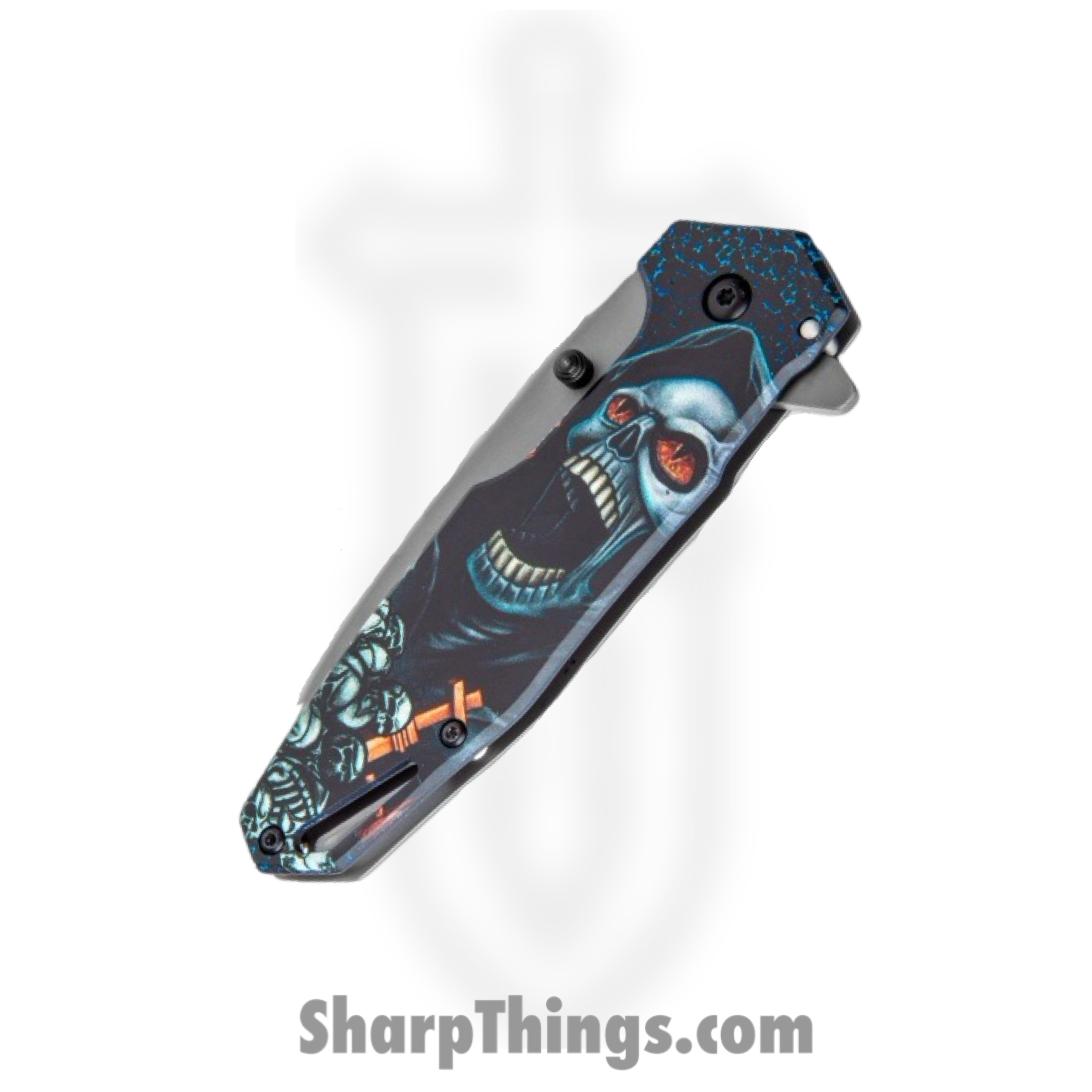 Boker - BOM01MB230 - Screaming Skull - Folding Knife - 440A Gray Drop Point - Stainless Steel - Blue Gray - Image 2