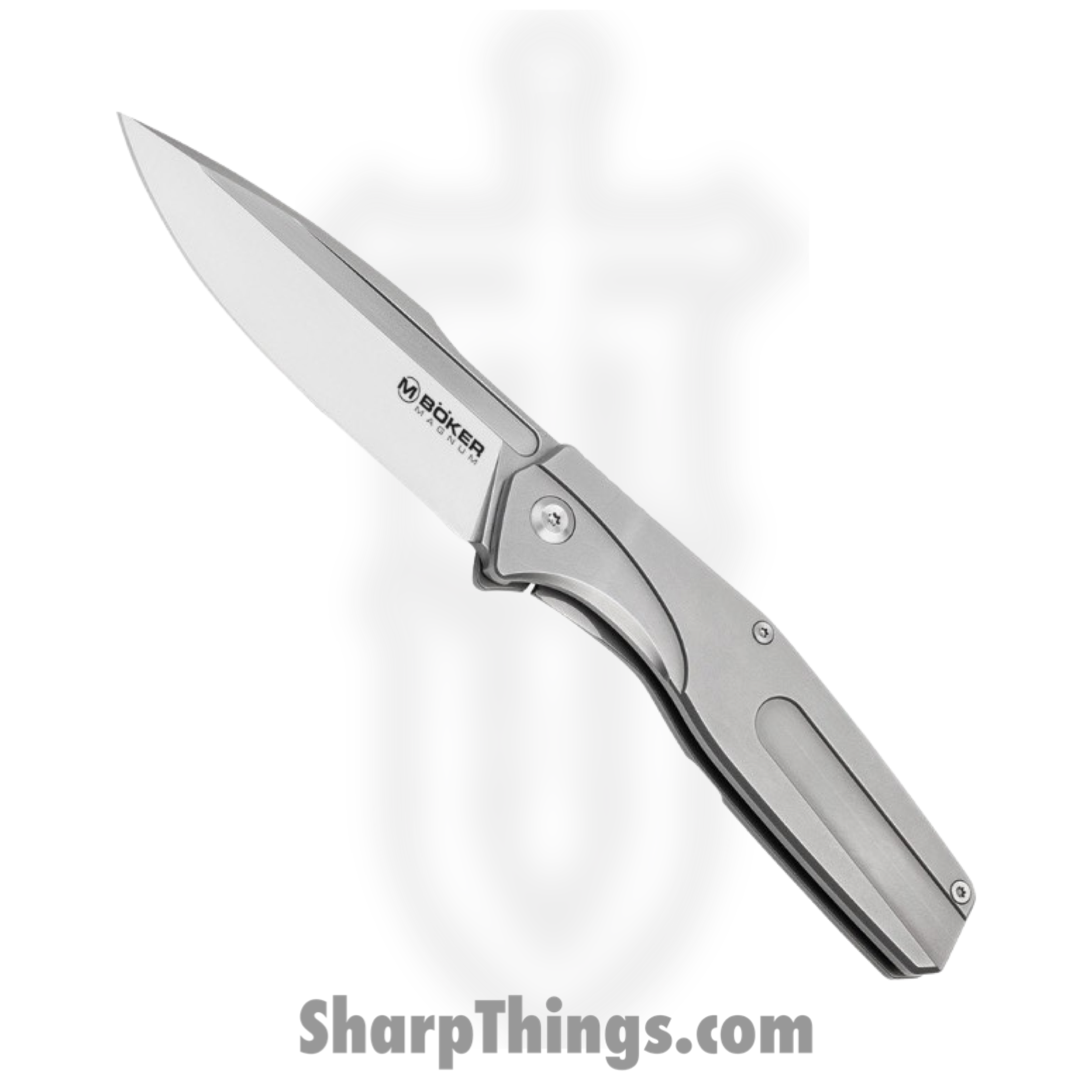 Boker Magnum - BOM01SC083 - The Milled One - Folding Knife - 7Cr17MoV Satin Drop Point - Sculpted Stainless Steel - Gray