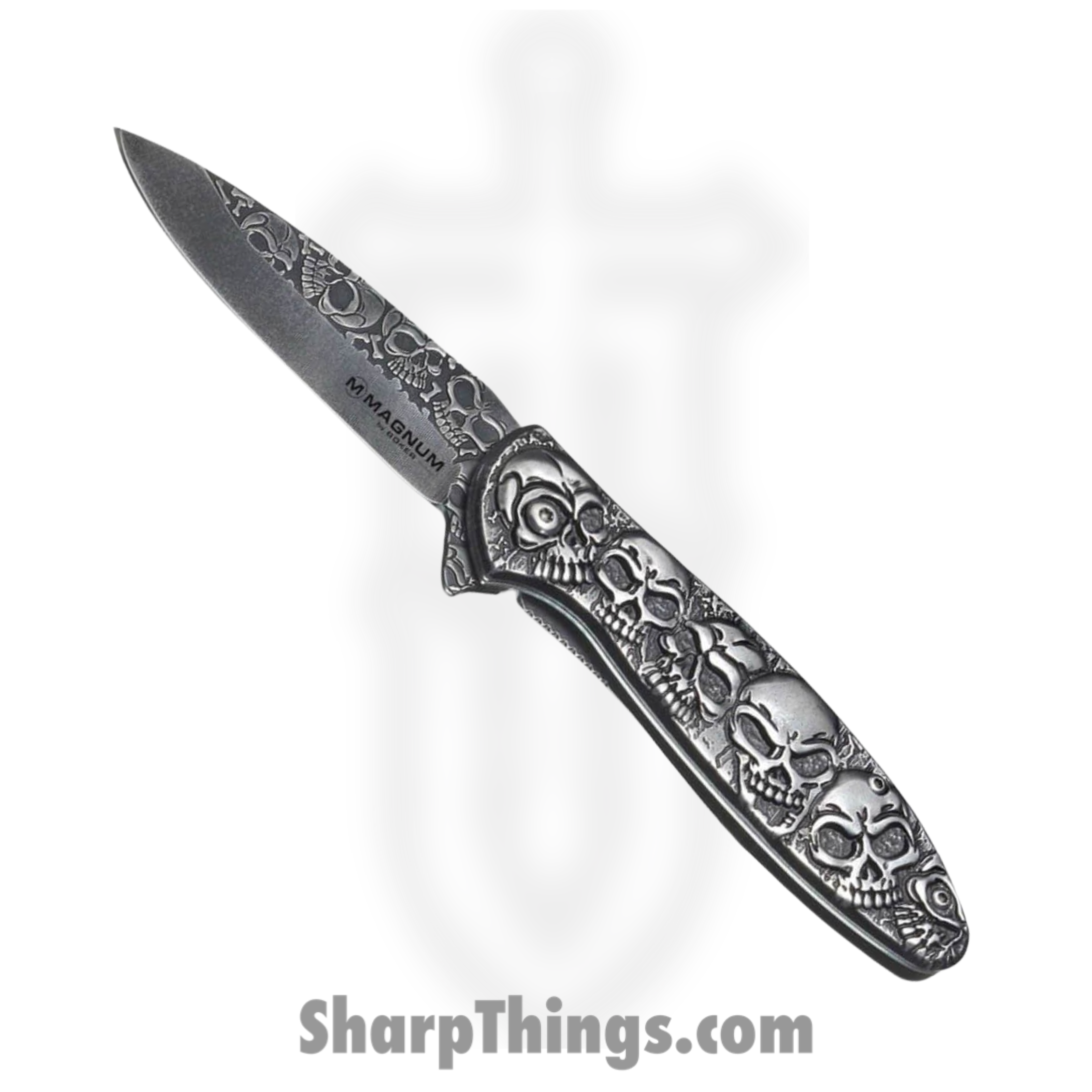 Boker Magnum - BOM01SC519 - Dia De Los Muertos - Folding Knife - 440A Gray Drop Point - Aluminum - Gray