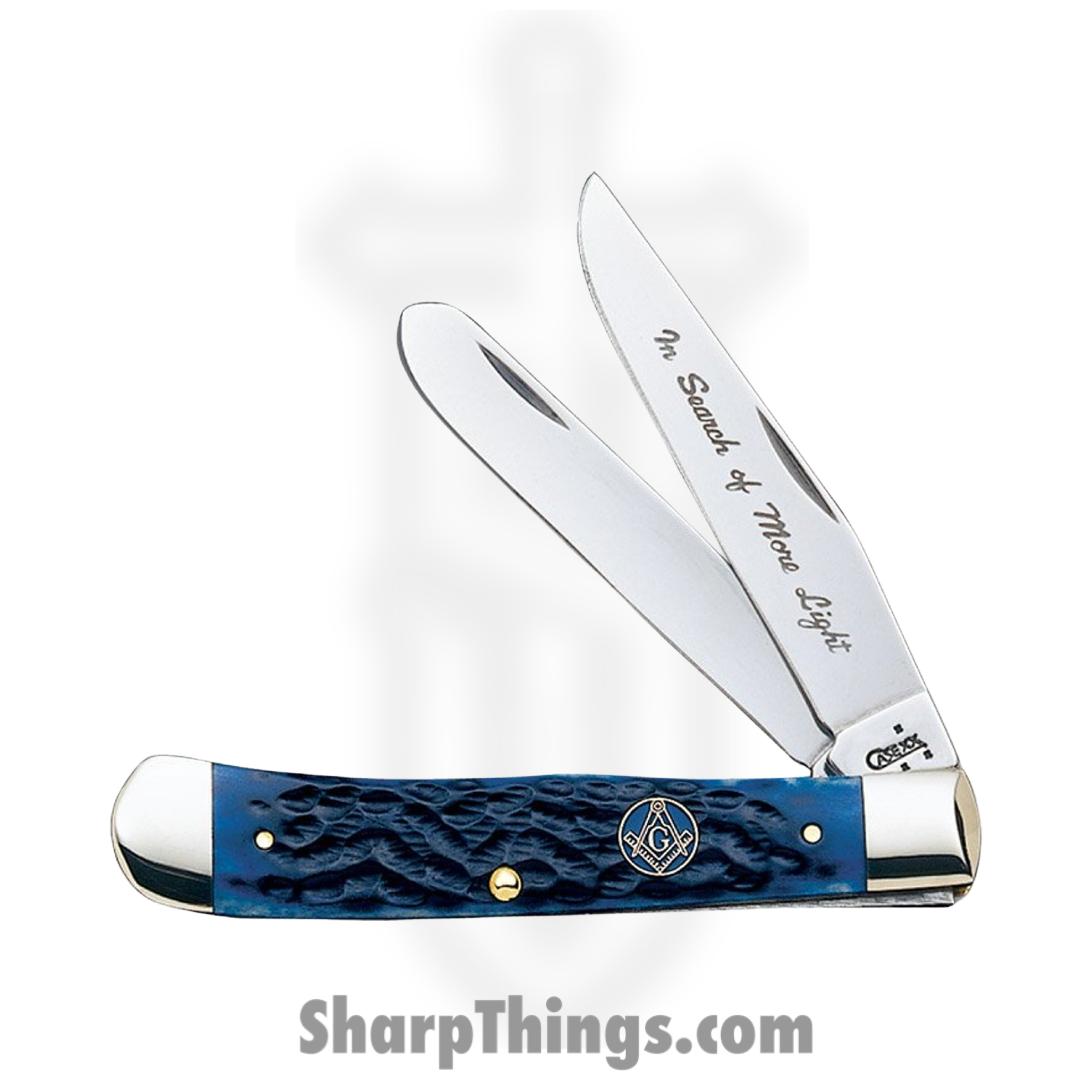 Case Cutlery - CA1058 - Masonic Trapper - Folding Knife - Tru-Sharp Surgical Steel Satin Clip/Spey - Bone - Blue