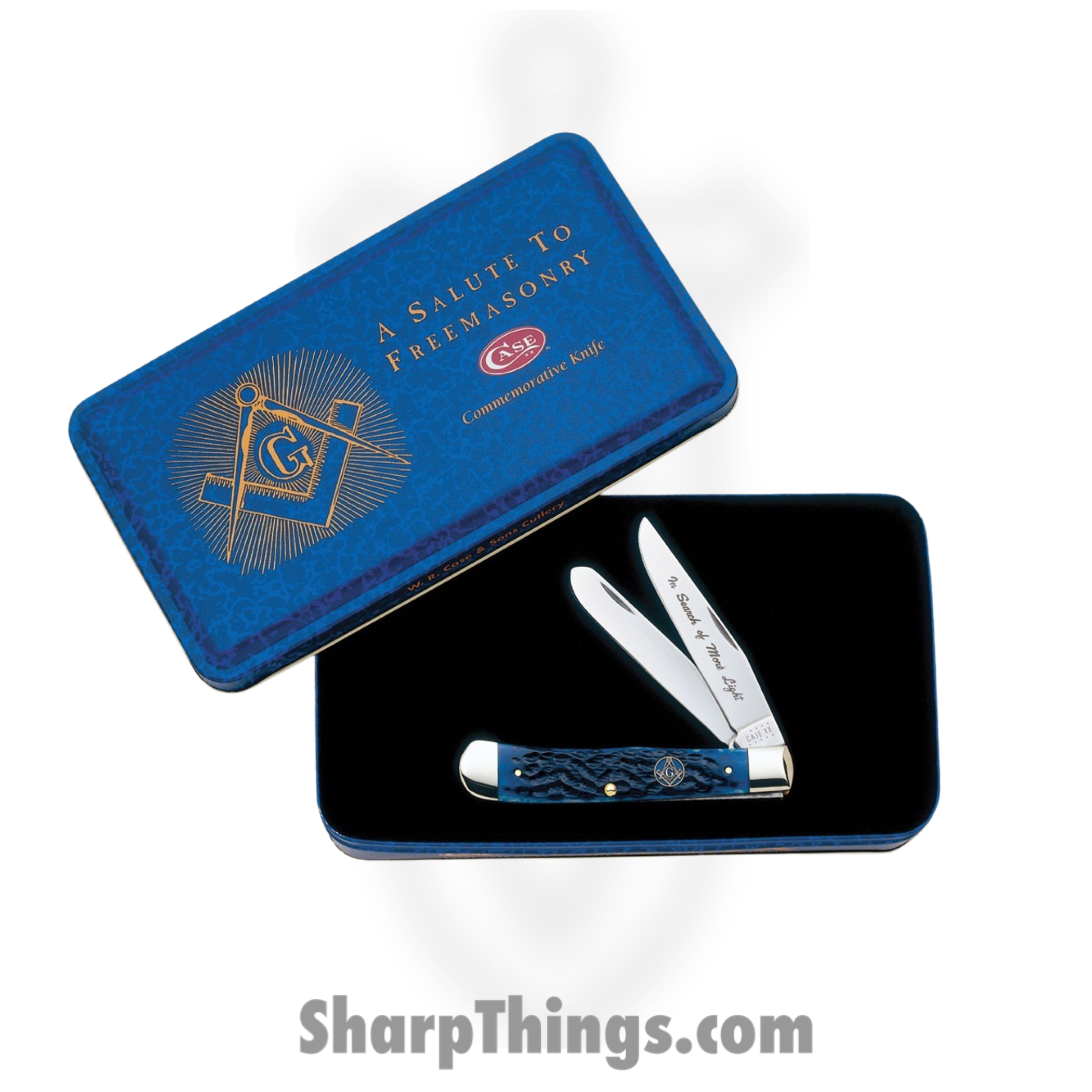 Case Cutlery - CA1058 - Masonic Trapper - Folding Knife - Tru-Sharp Surgical Steel Satin Clip/Spey - Bone - Blue - Image 2