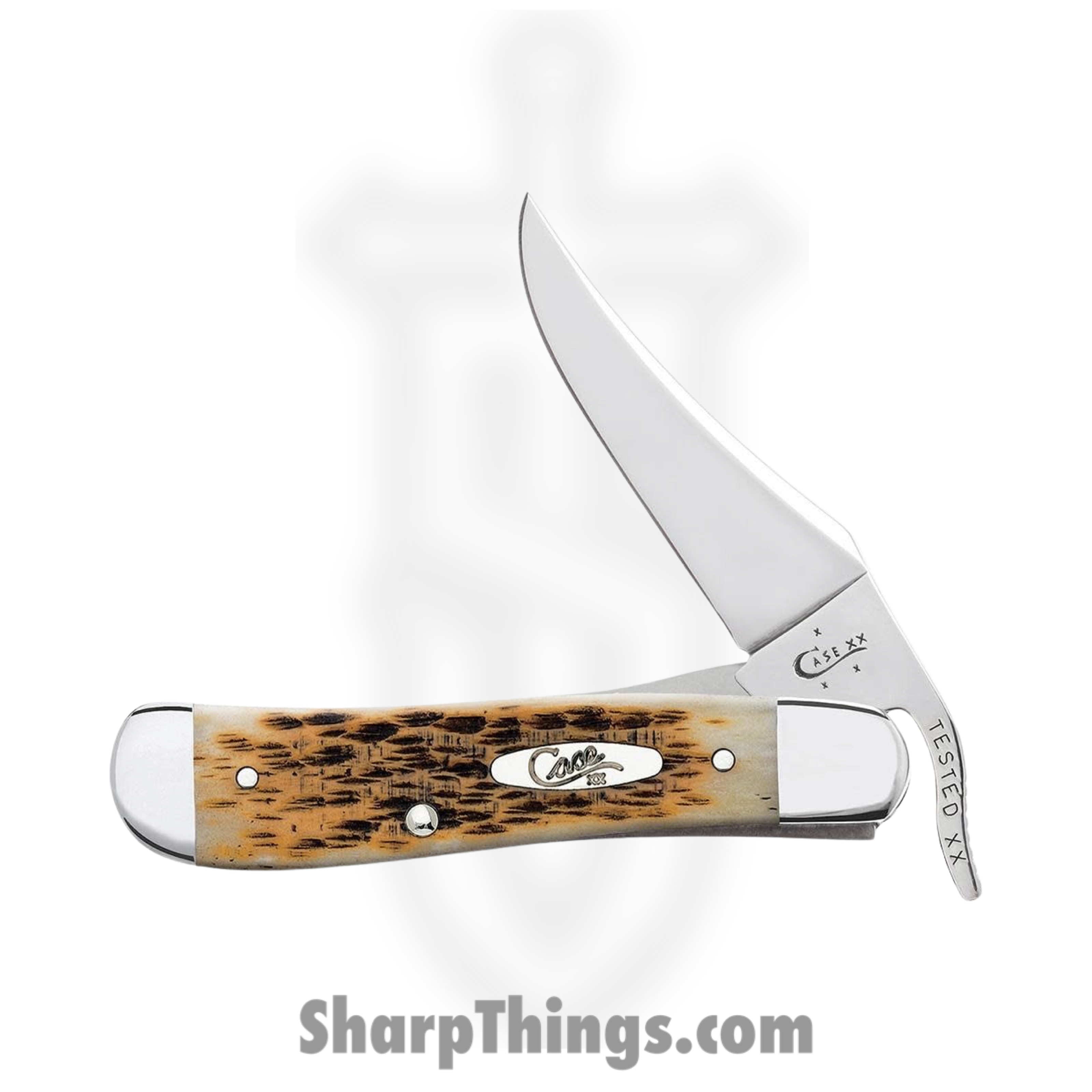 Case Cutlery - CA260 - Russlock - Folding Knife - Tru-Sharp Surgical Steel Polished Russlock Clip - Amber Bone - Brown - Image 2